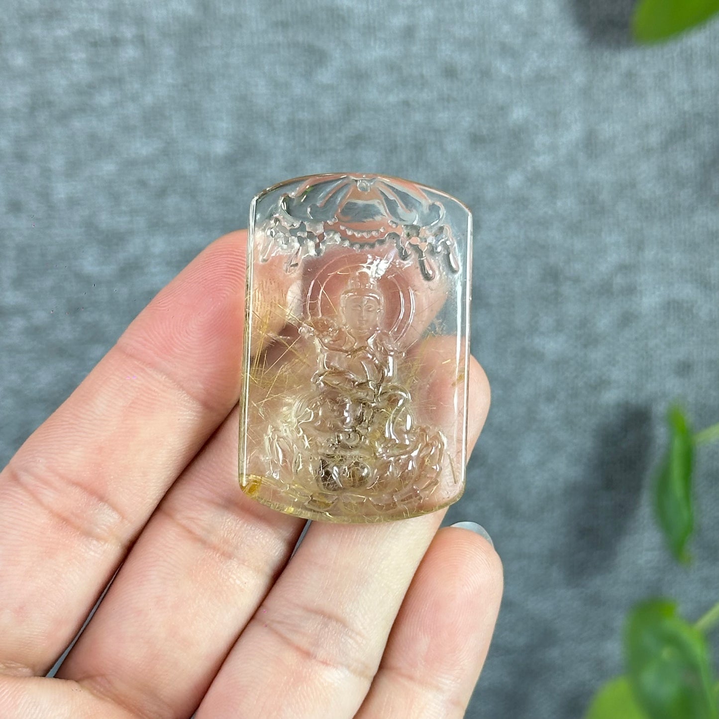 Dai The Chi Protection Buddha Natural Rutilated Quartz Pendant