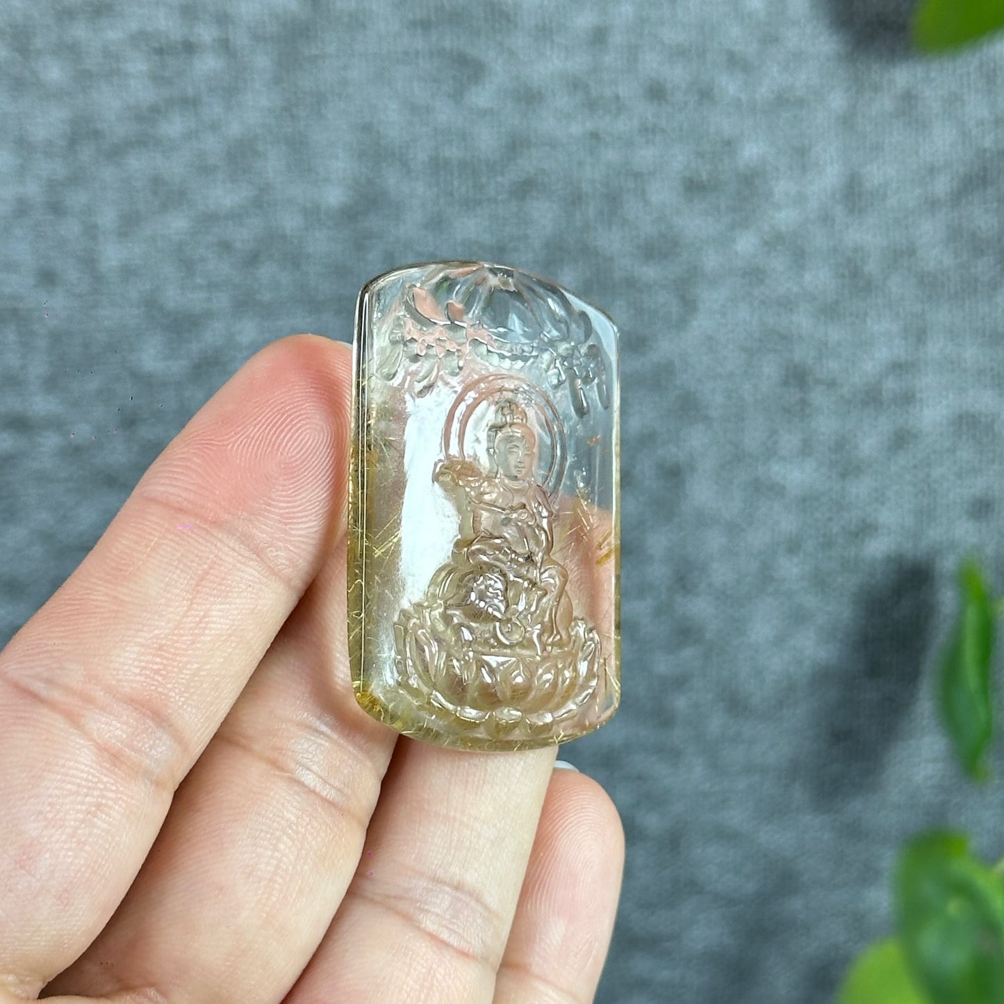 Dai The Chi Protection Buddha Natural Rutilated Quartz Pendant