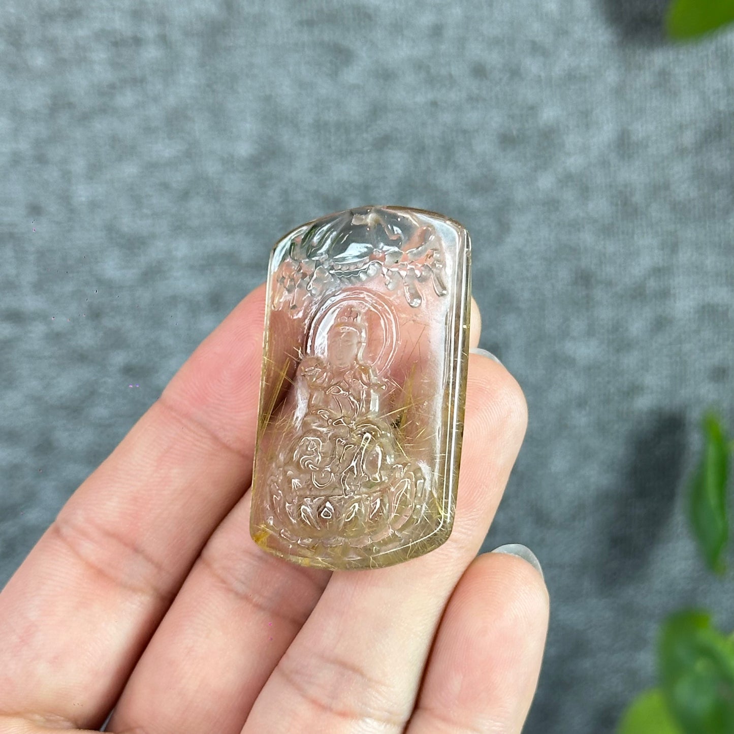 Dai The Chi Protection Buddha Natural Rutilated Quartz Pendant