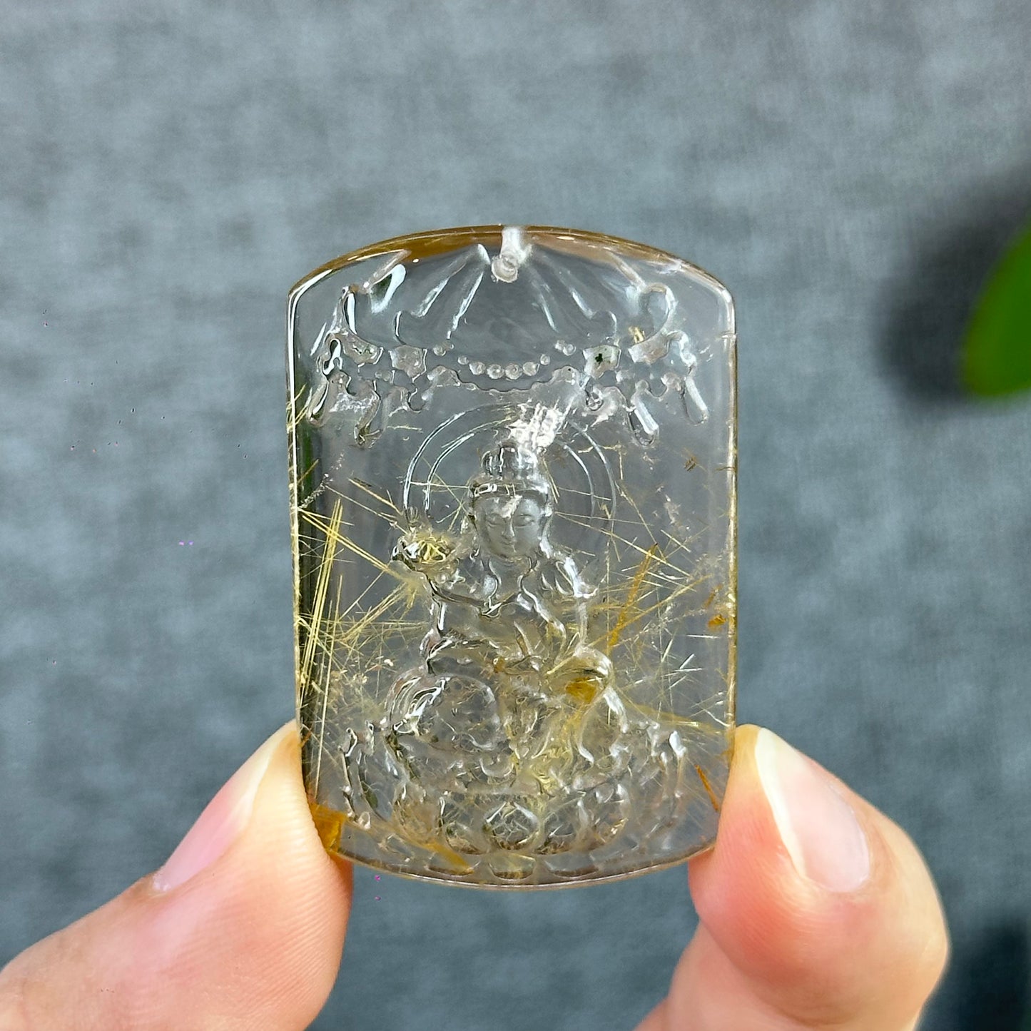 Dai The Chi Protection Buddha Natural Rutilated Quartz Pendant