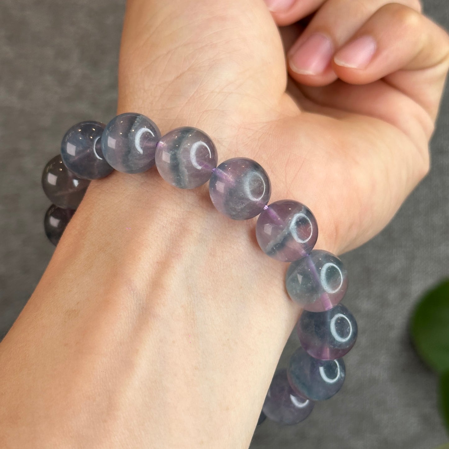 Dual Tone Light Aura Natural Fluorite Bracelet Size 13.5 mm