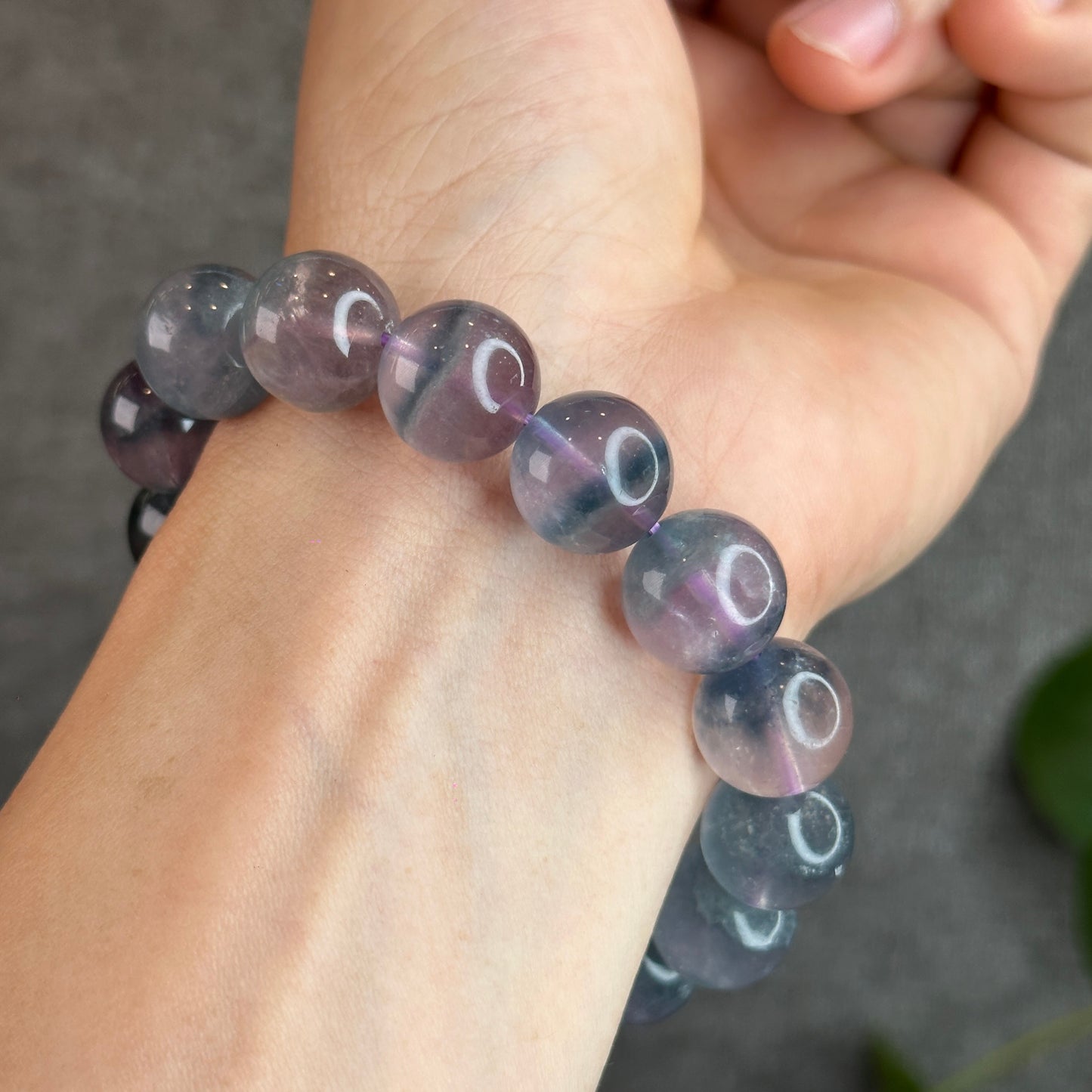 Dual Tone Light Aura Natural Fluorite Bracelet Size 14.3 mm