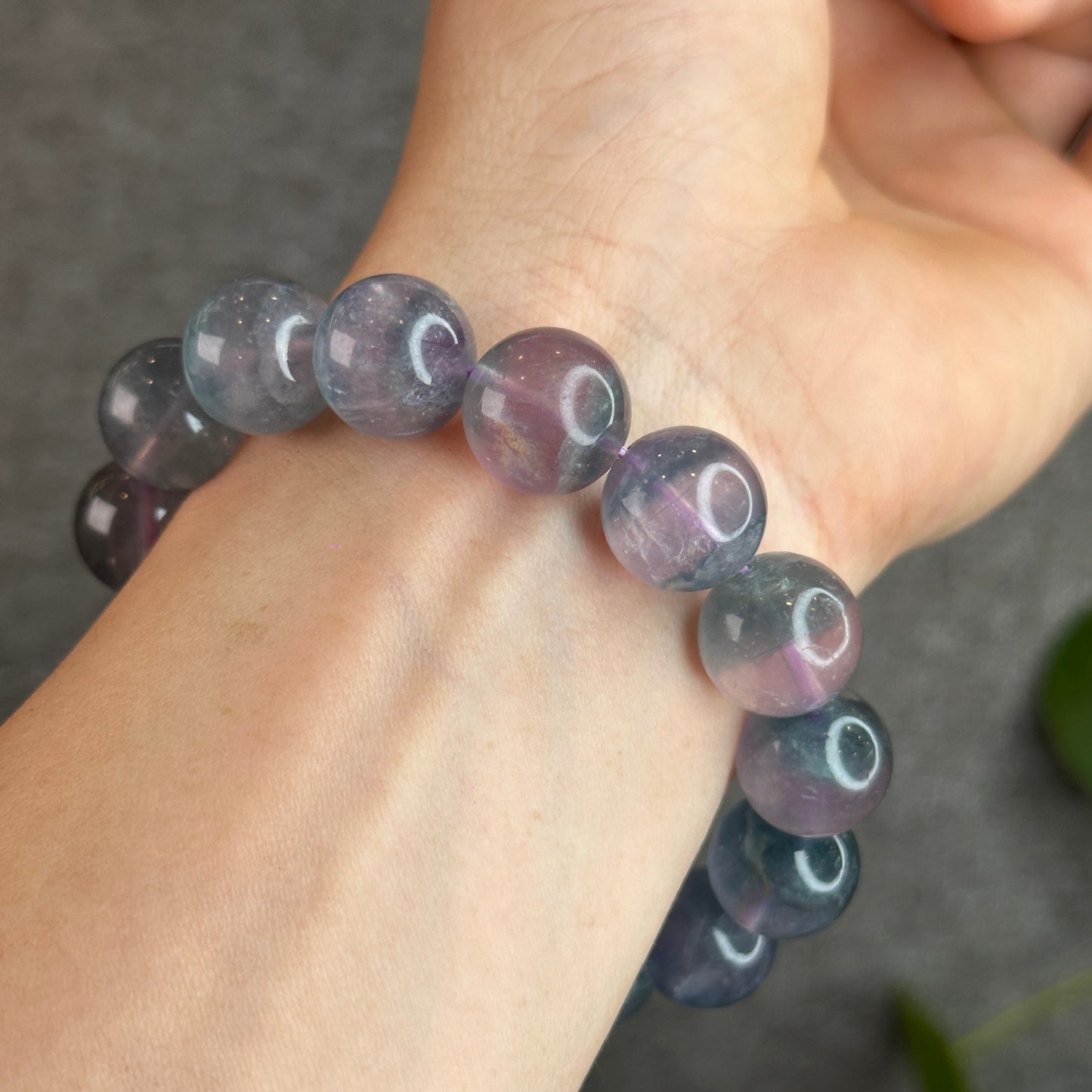 Dual Tone Light Aura Natural Fluorite Bracelet Size 14.3 mm