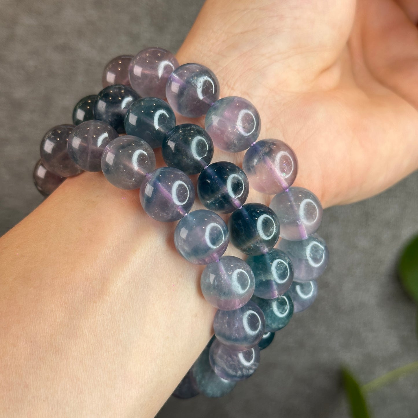 Dual Tone Light Aura Natural Fluorite Bracelet Size 13.5 mm