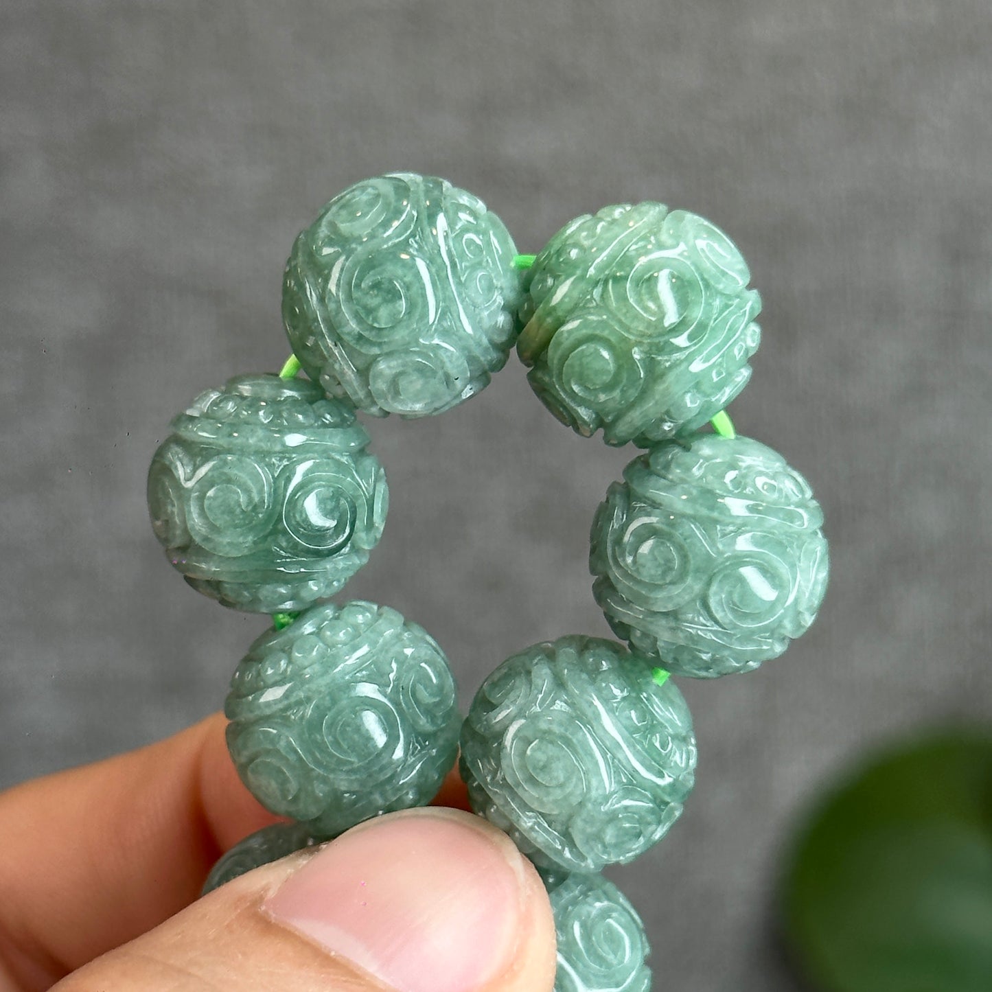 Green Lucky Cloud Natural Jadeite Jade Bracelet Size 14 mm