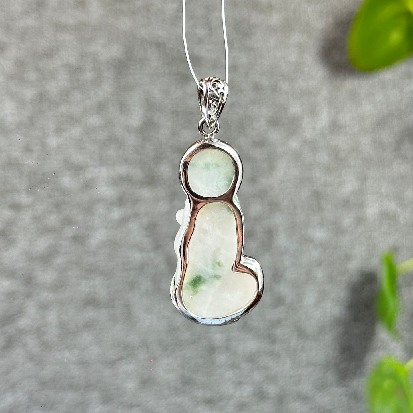 Guan Yin (Quan The Am) Buddha Floral Light Green Natural Jadeite Jade Pendant White 10k Gold Simple Setting