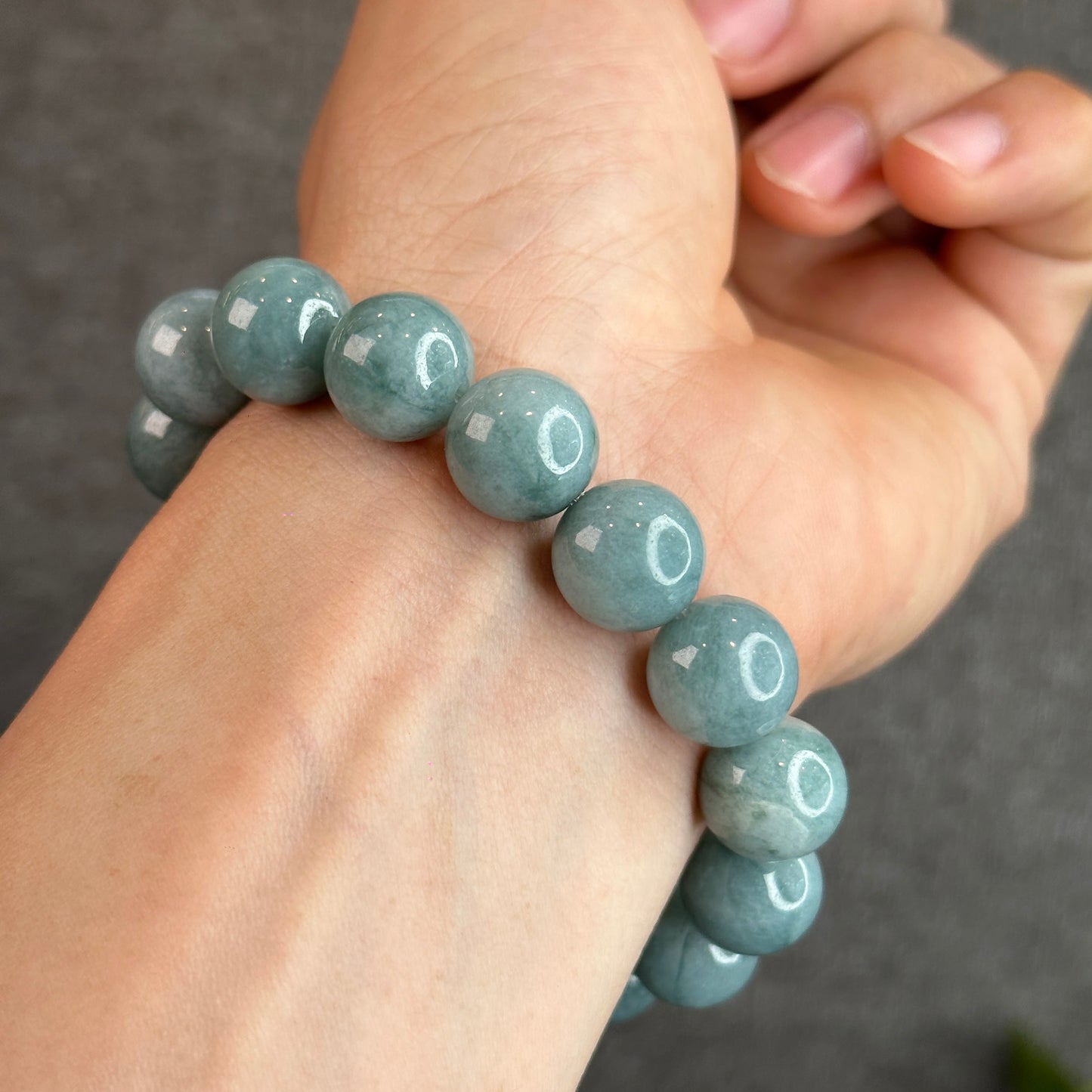 Blue Water Natural Jadeite Jade Bracelet Size 12.7 mm