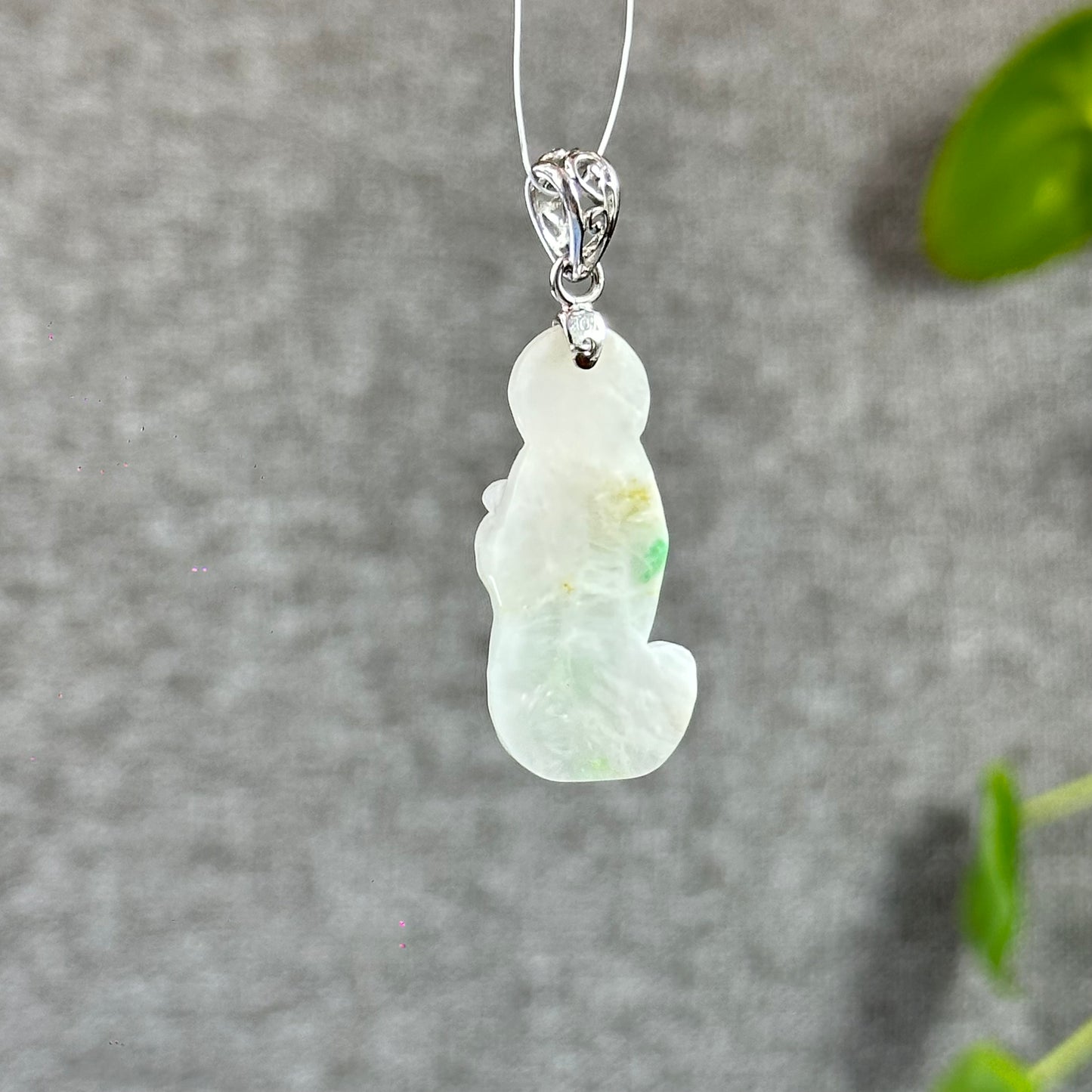Floral Light Green Quan The Am Buddha Natural Jadeite Jade Pendant White 10k Gold Hook