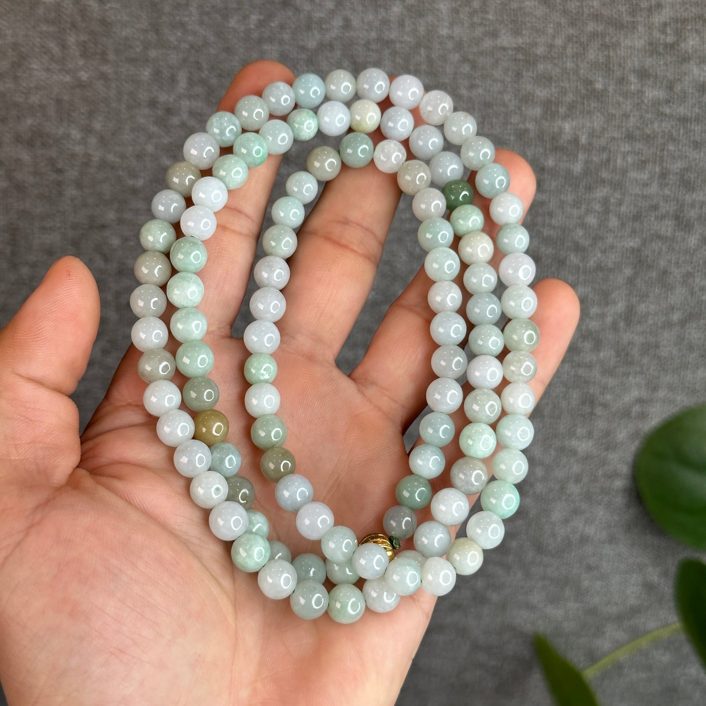 Mixed Light Green Natural Jadeite Jade Triple Wrap Bracelet Size 7.6 mm