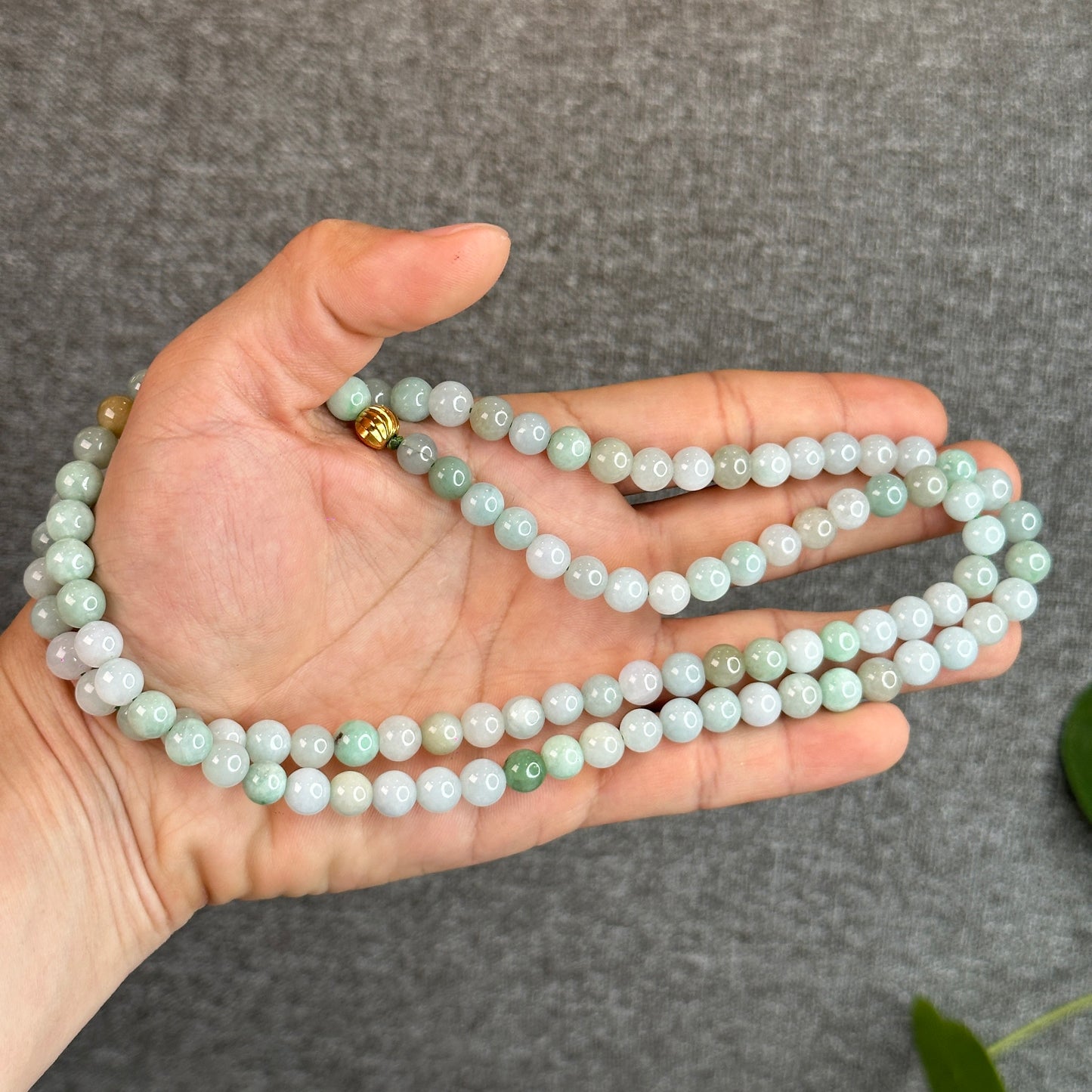 Mixed Light Green Natural Jadeite Jade Triple Wrap Bracelet Size 7.6 mm