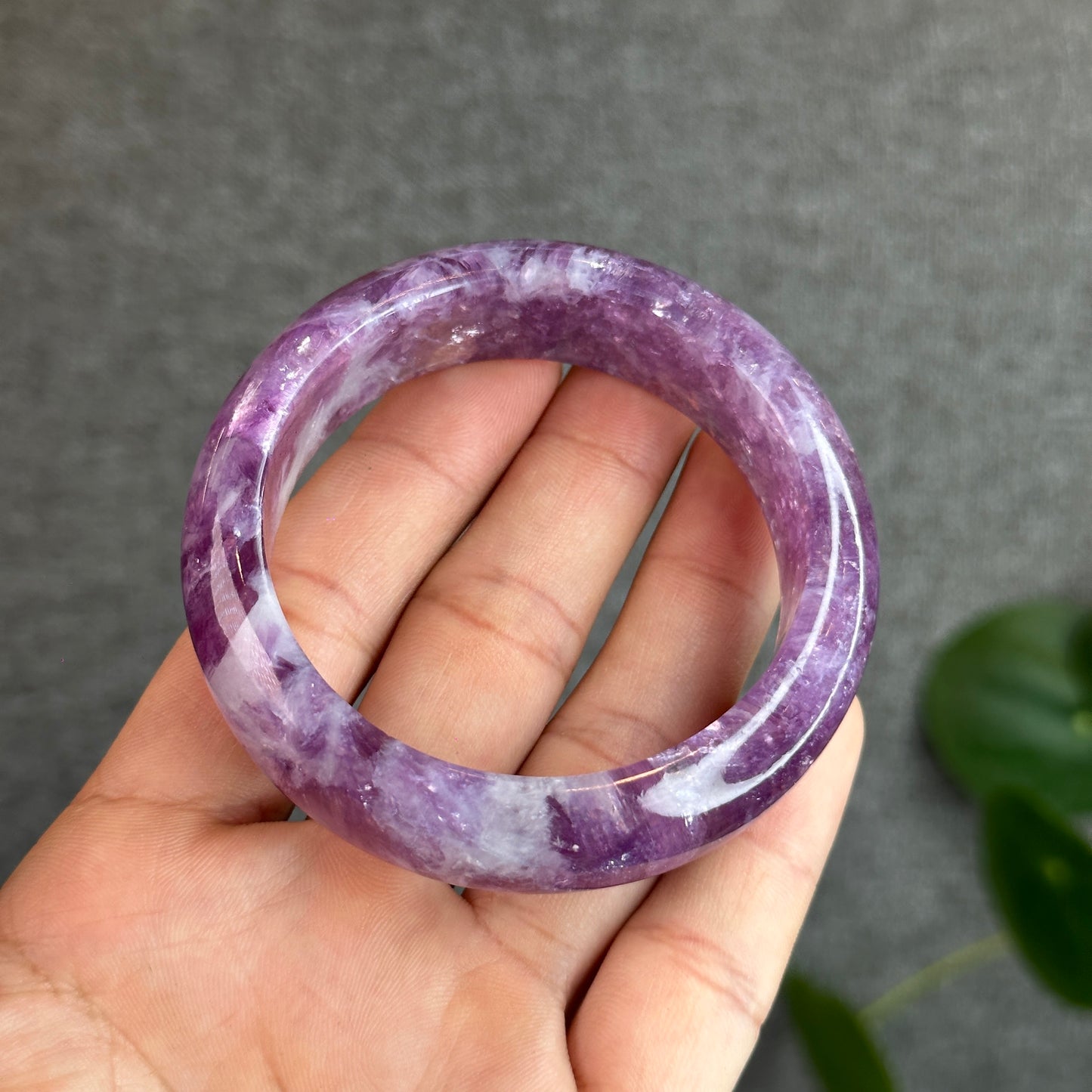 Natural Purple Lepidolite Bangle Leaf Style Size 55 mm