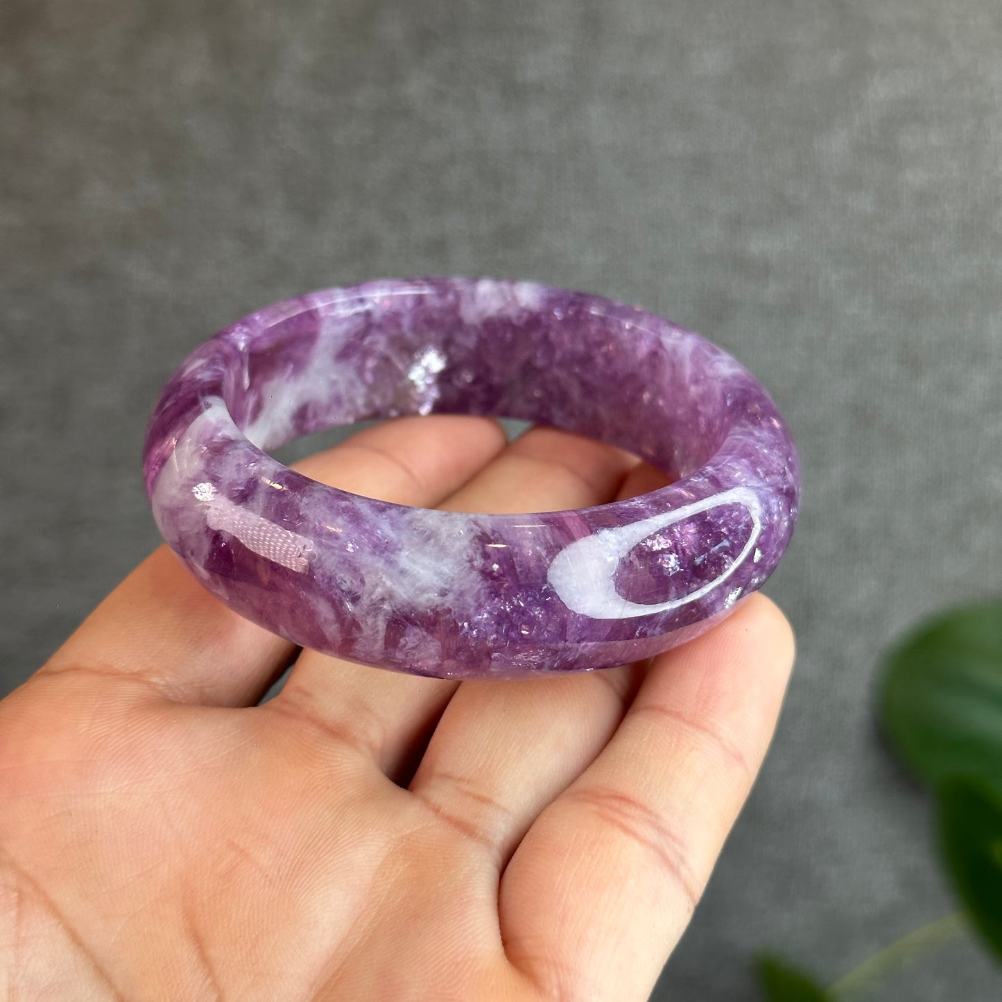 Natural Purple Lepidolite Bangle Leaf Style Size 55 mm