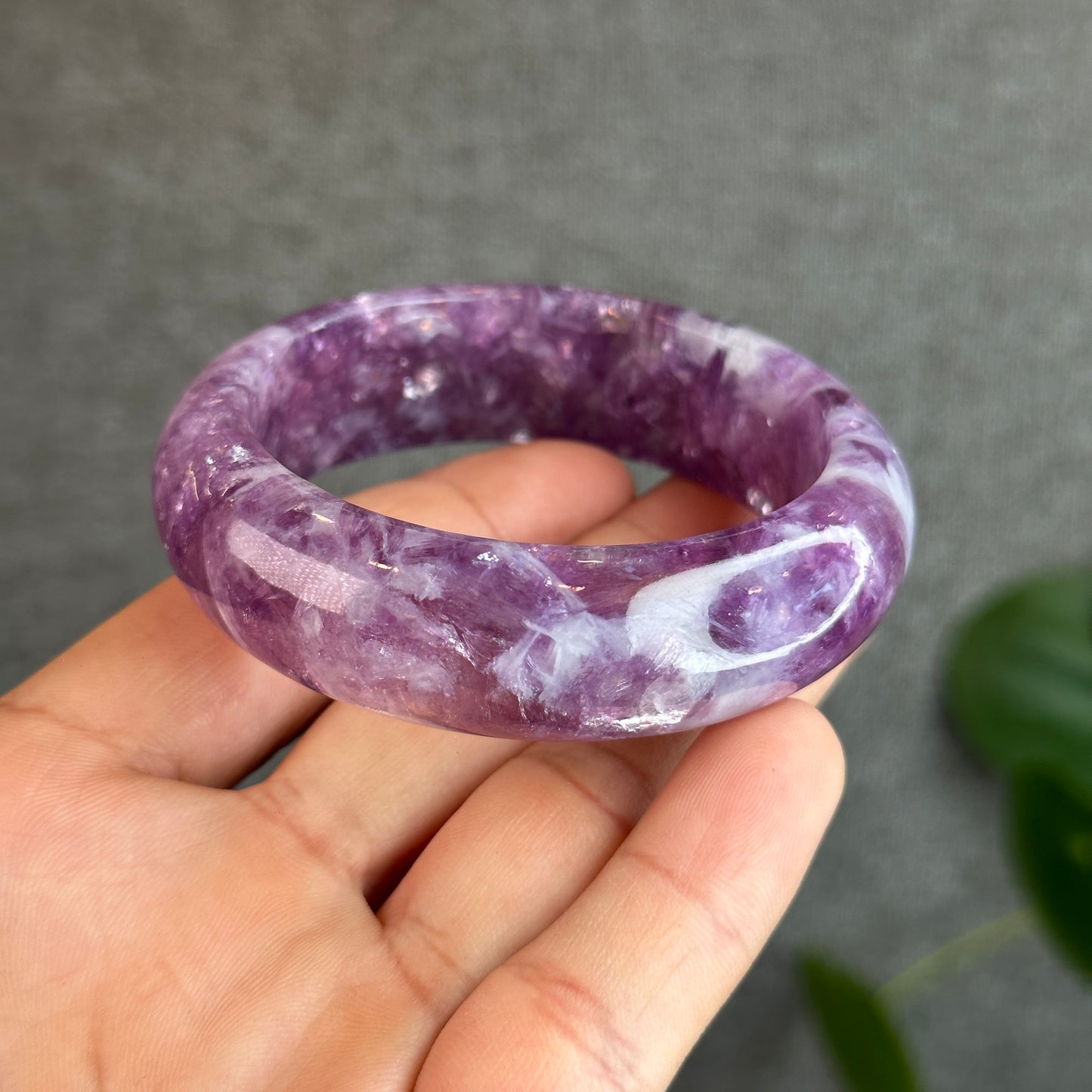 Natural Purple Lepidolite Bangle Leaf Style Size 55 mm