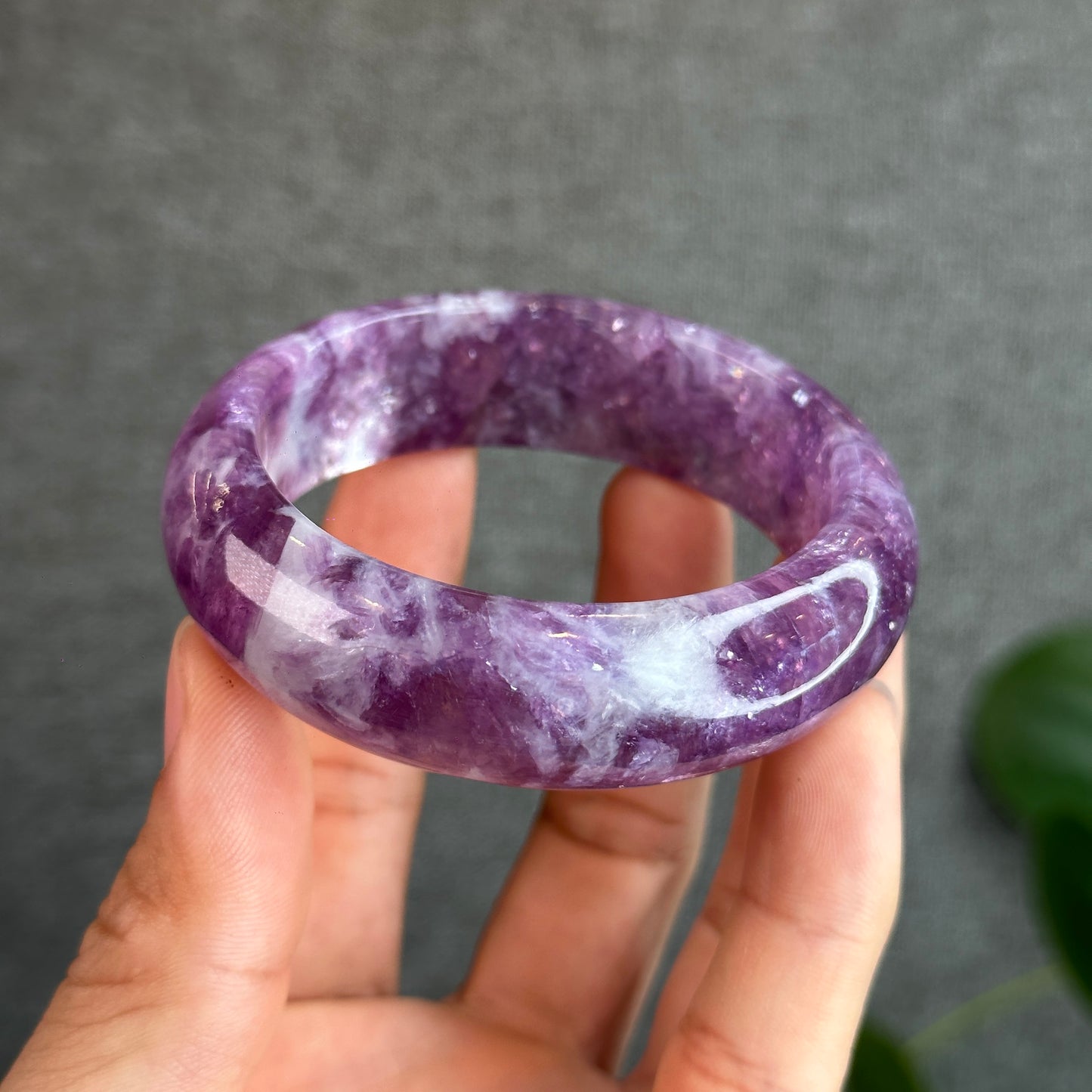 Natural Purple Lepidolite Bangle Leaf Style Size 55 mm