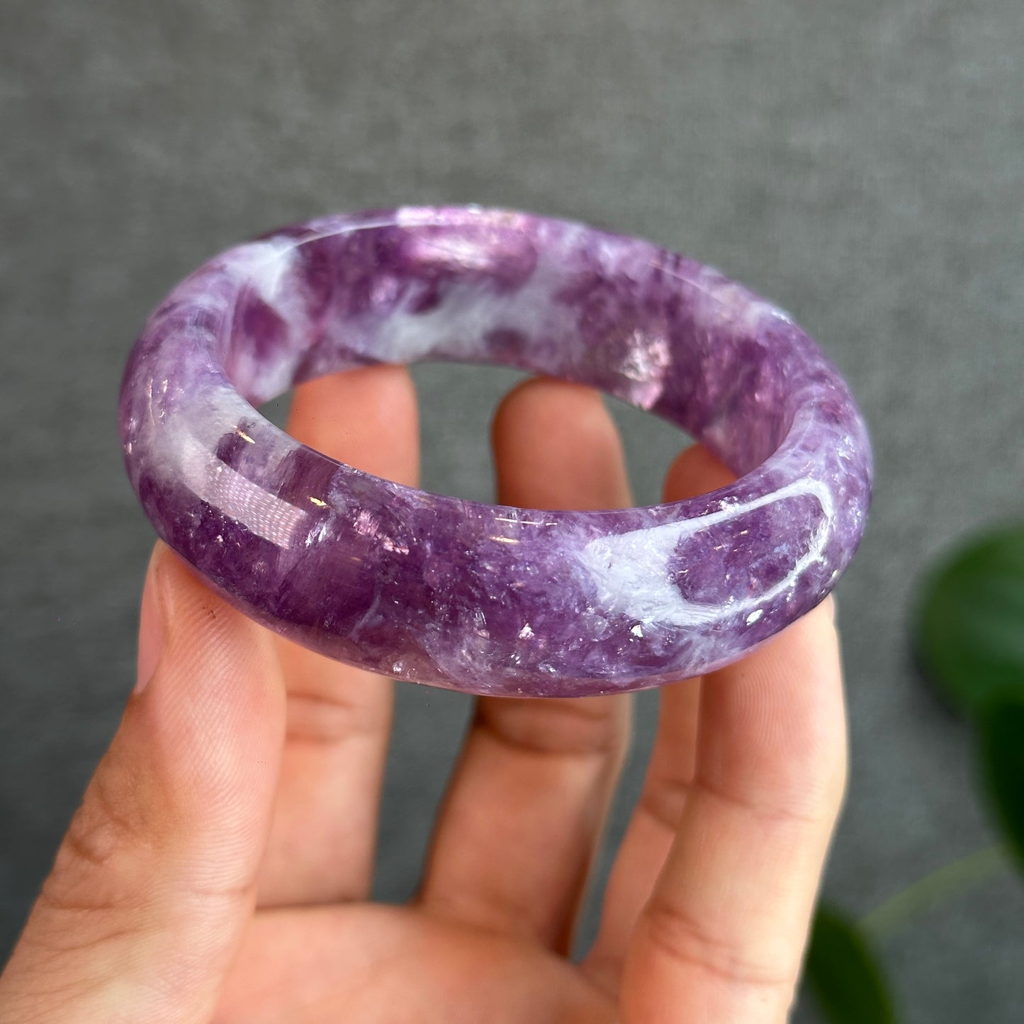 Natural Purple Lepidolite Bangle Leaf Style Size 55 mm