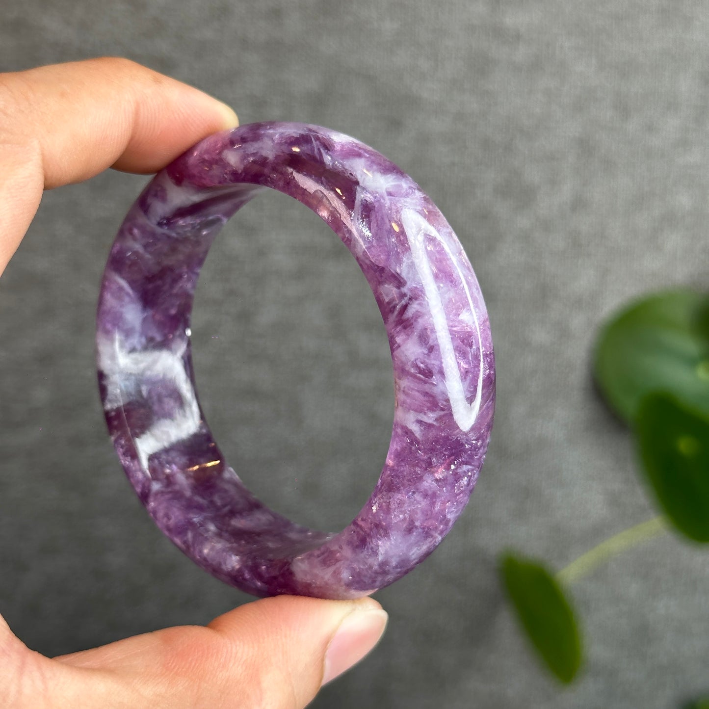 Natural Purple Lepidolite Bangle Leaf Style Size 55 mm