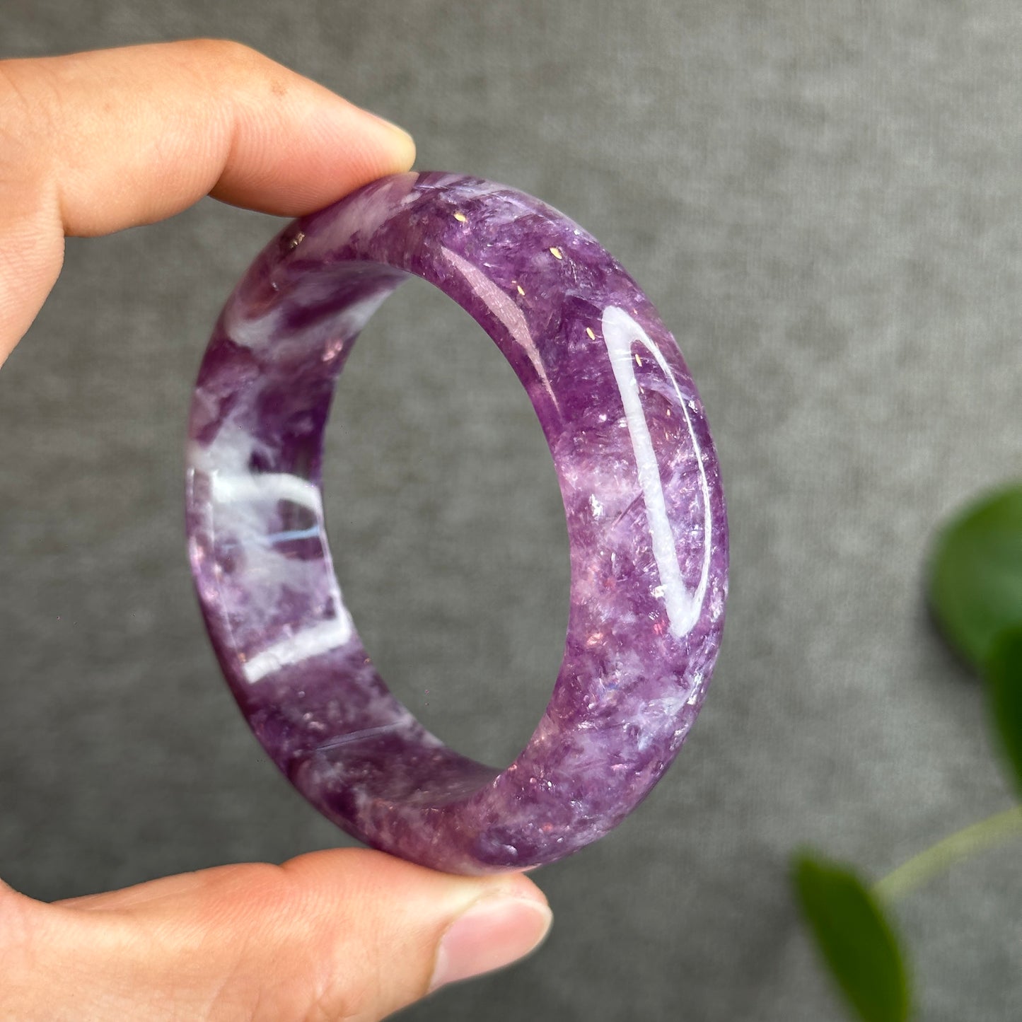 Natural Purple Lepidolite Bangle Leaf Style Size 55 mm