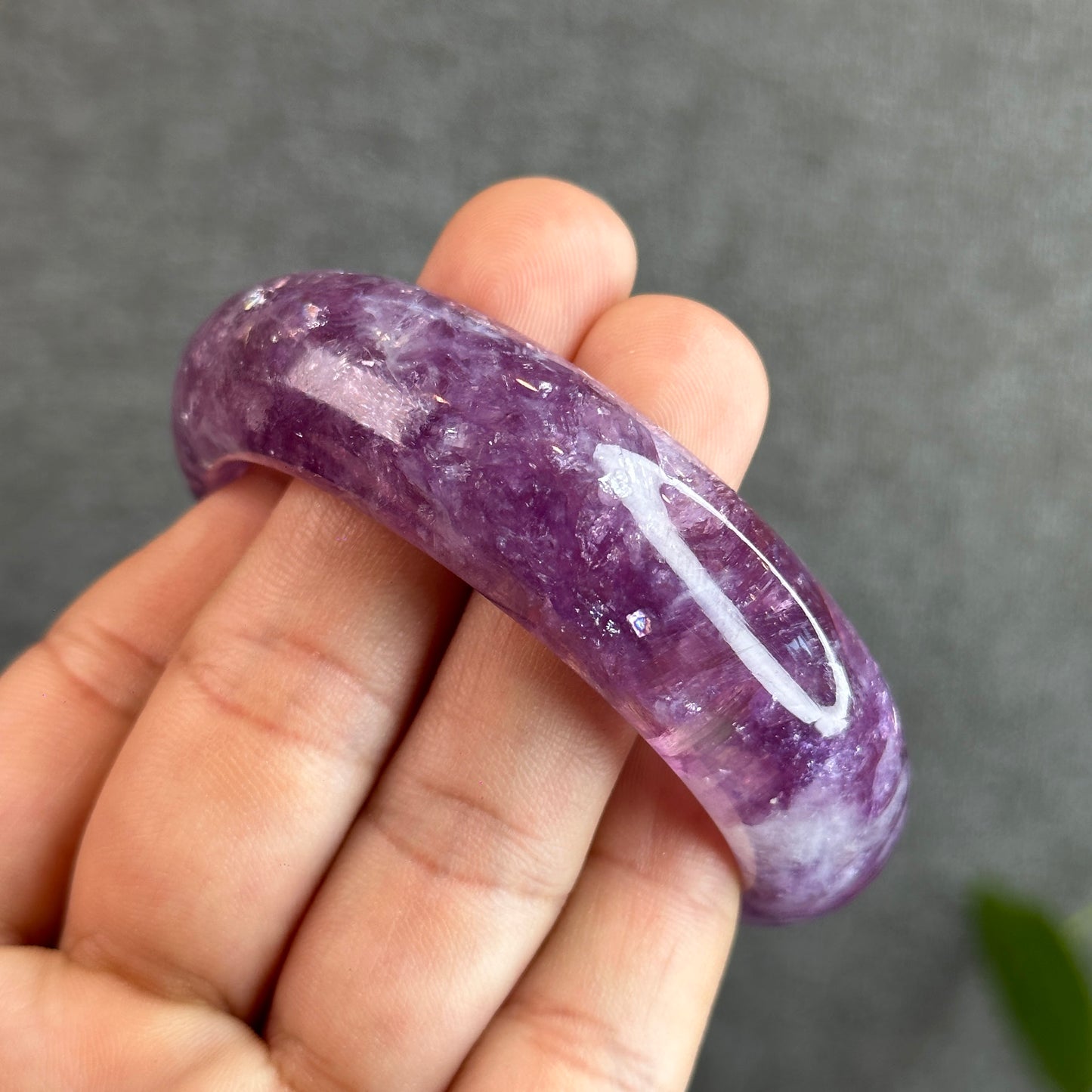 Natural Purple Lepidolite Bangle Leaf Style Size 55 mm