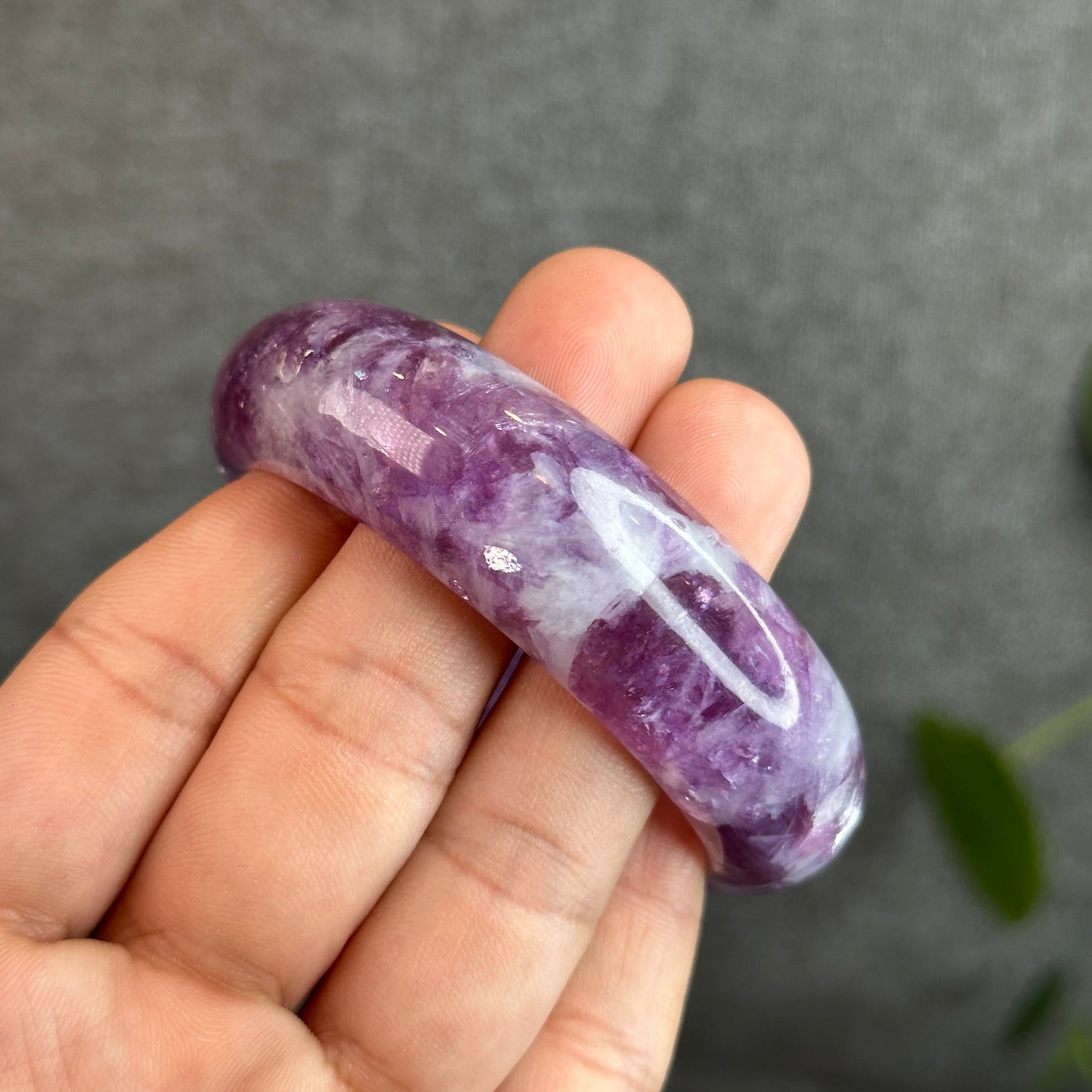 Natural Purple Lepidolite Bangle Leaf Style Size 55 mm