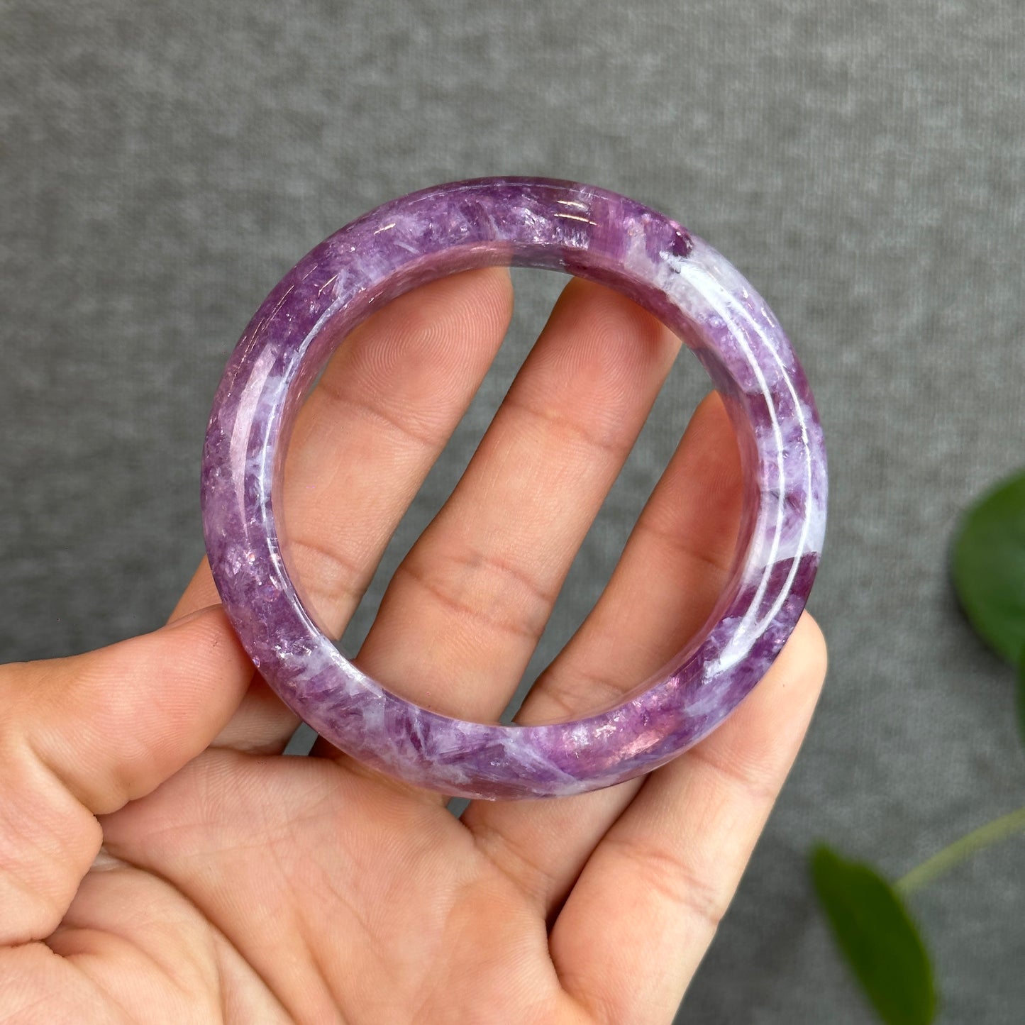 Natural Purple Lepidolite Bangle Leaf Style Size 55 mm