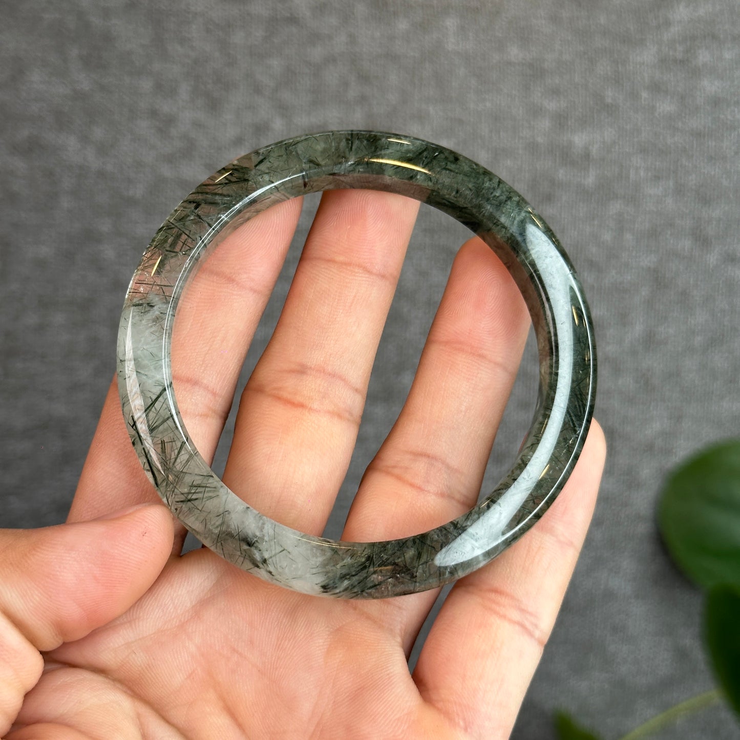 Natural Green Rutilated Quartz Bangle Leaf Style 58.8 mm