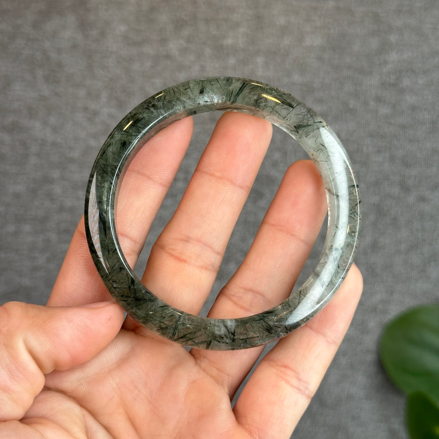Natural Green Rutilated Quartz Bangle Leaf Style 58.8 mm