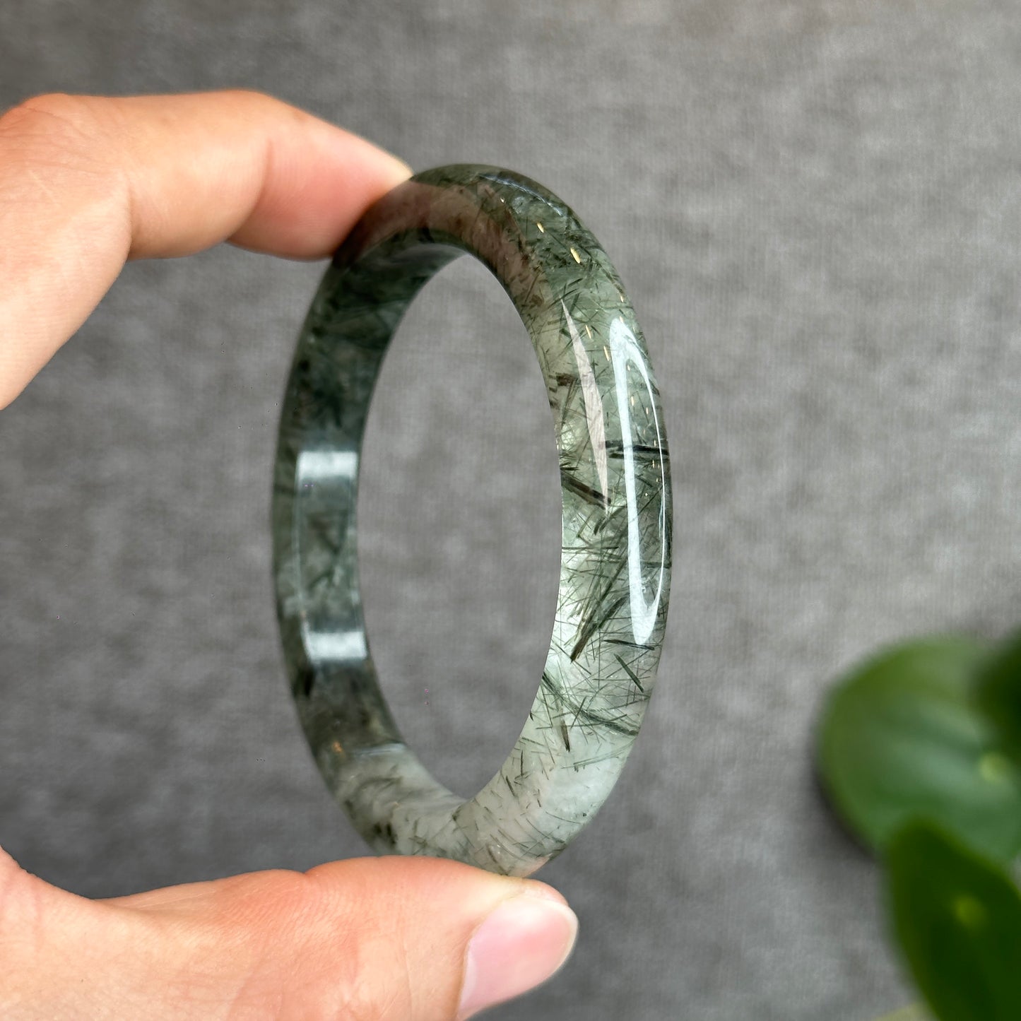 Natural Green Rutilated Quartz Bangle Leaf Style 58.8 mm