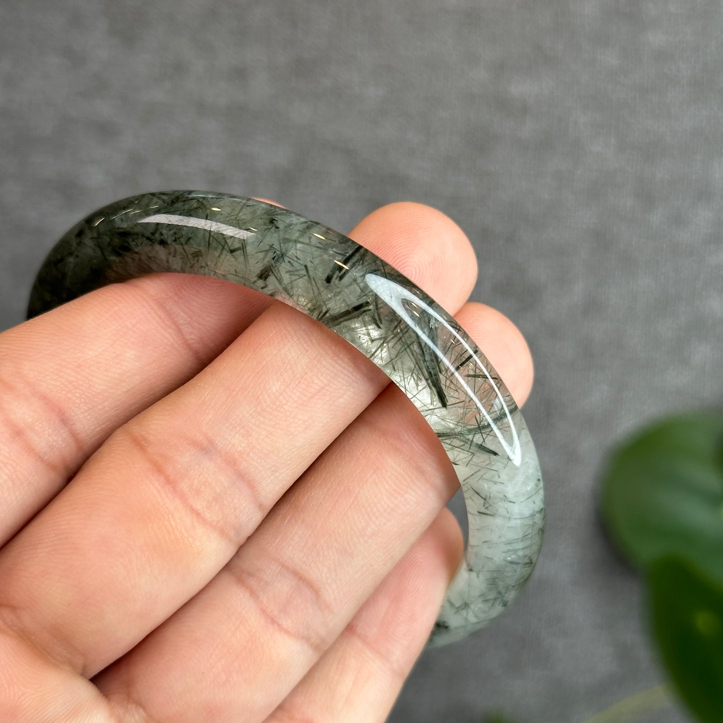 Natural Green Rutilated Quartz Bangle Leaf Style 58.8 mm