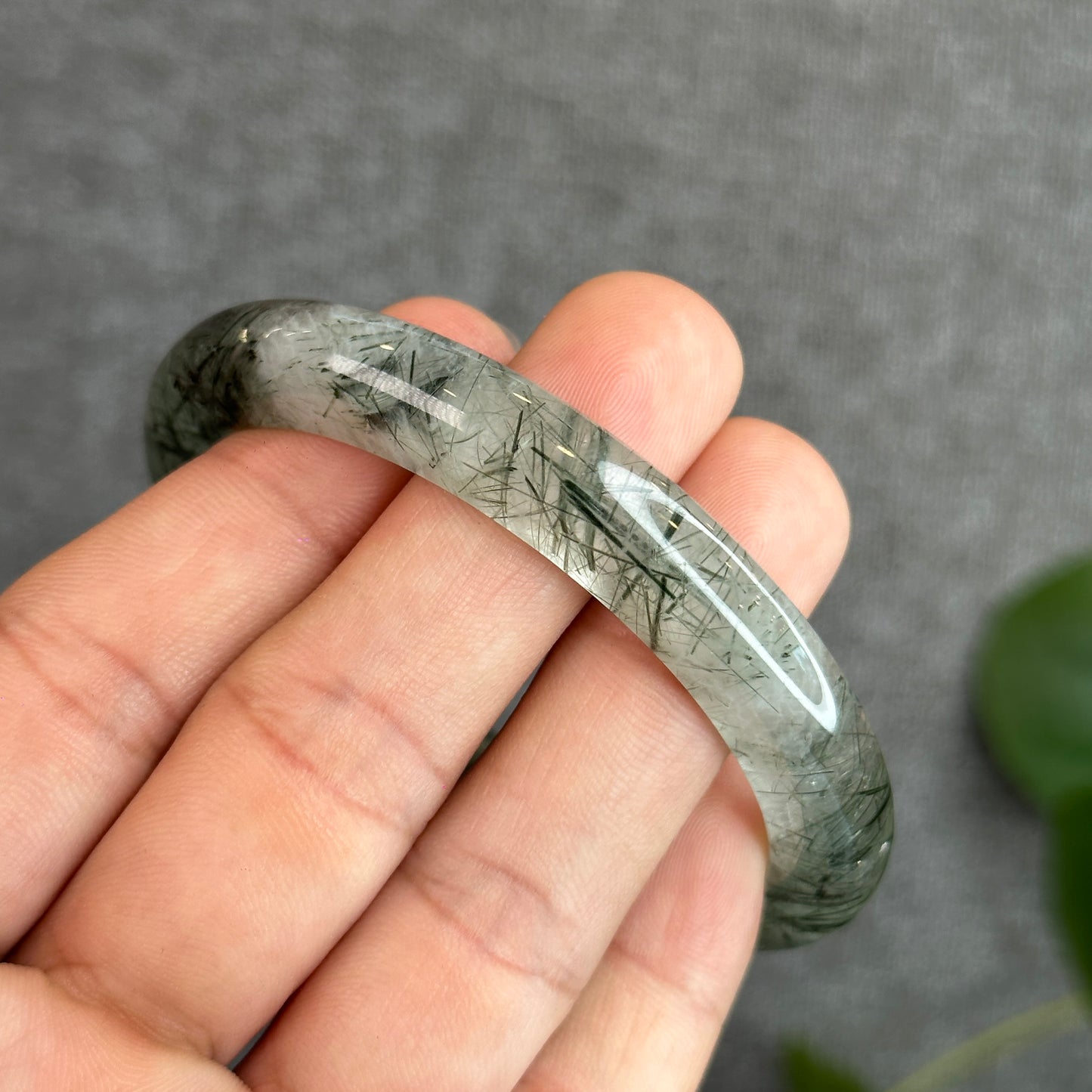 Natural Green Rutilated Quartz Bangle Leaf Style 58.8 mm