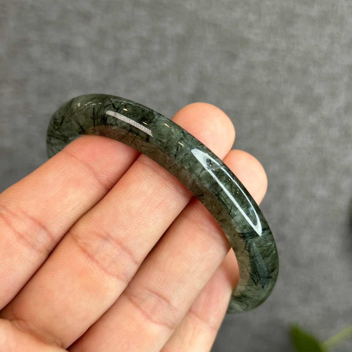 Natural Green Rutilated Quartz Bangle Leaf Style 58.8 mm