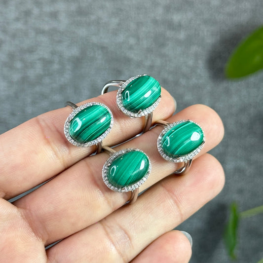Natural Malachite Ring in Silver Setting Freesize