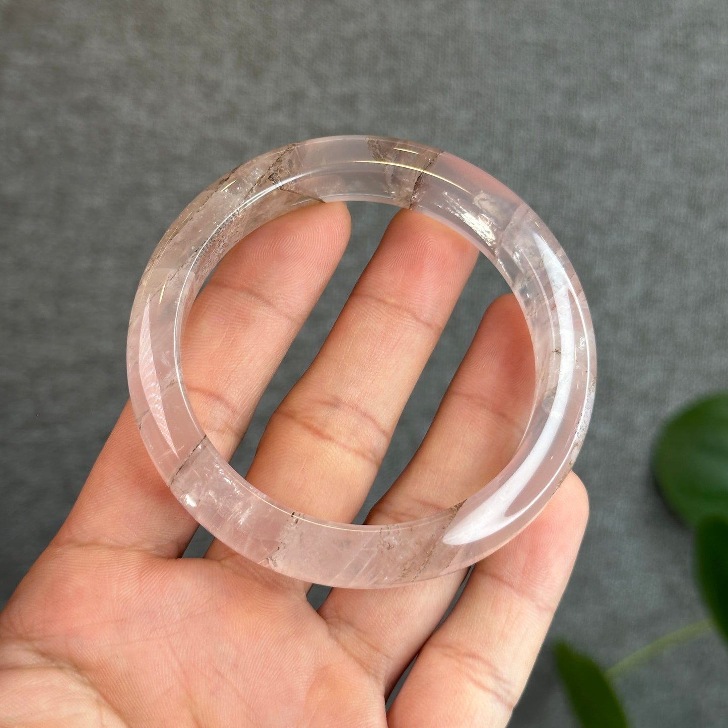 Dendritic in Natural Rose Quartz Bangle Leaf Style Size 58.2 mm