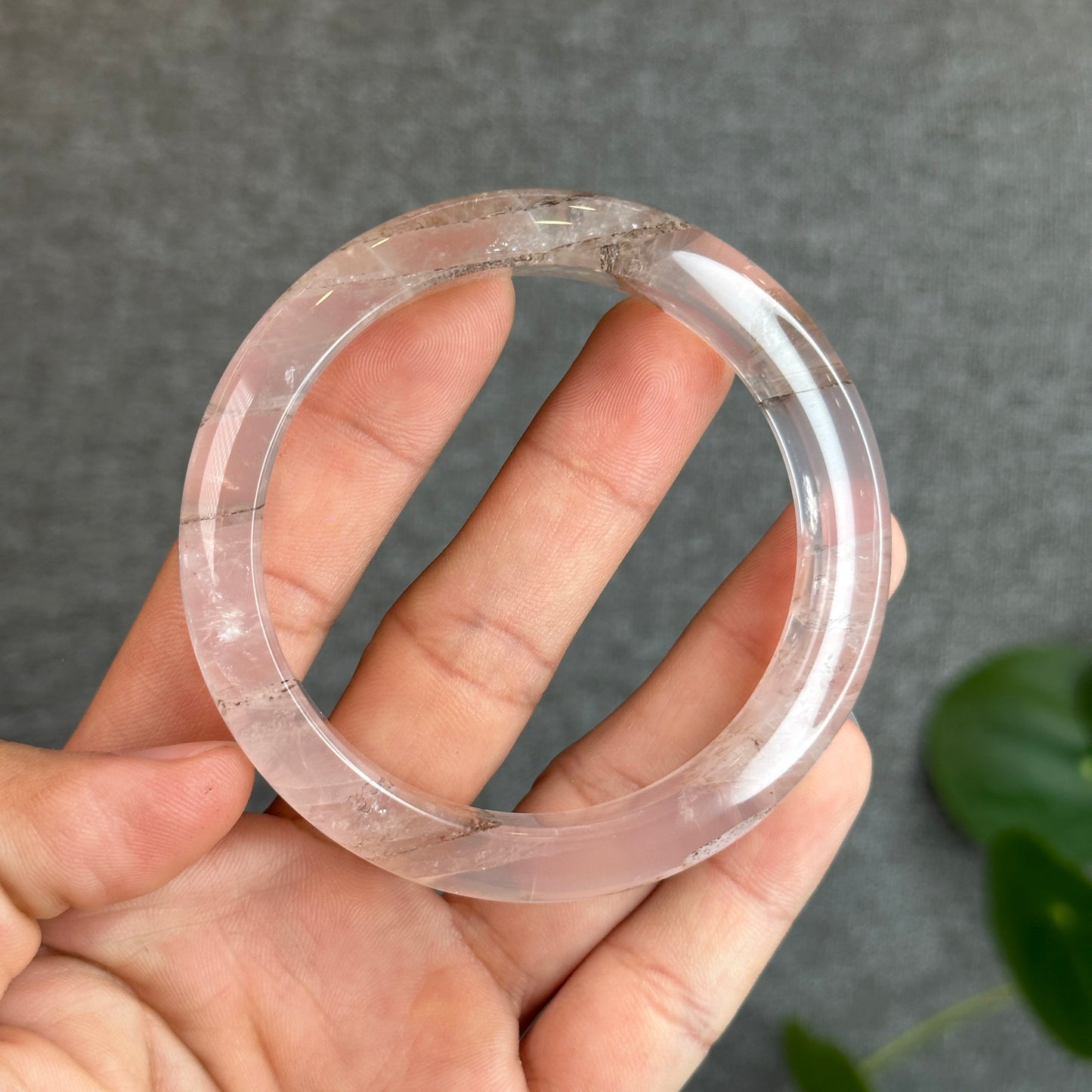 Dendritic in Natural Rose Quartz Bangle Leaf Style Size 58.2 mm