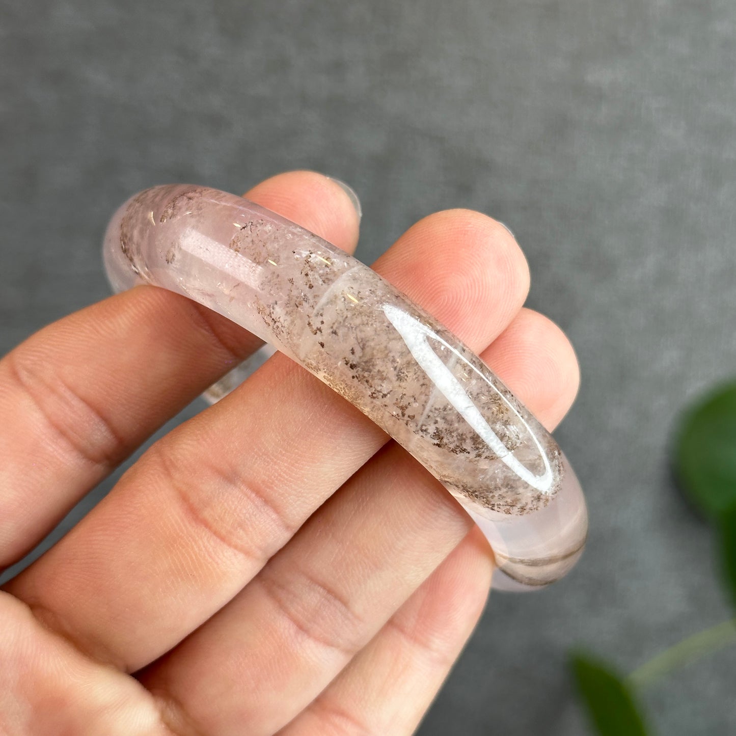 Dendritic in Natural Rose Quartz Bangle Leaf Style Size 58.2 mm