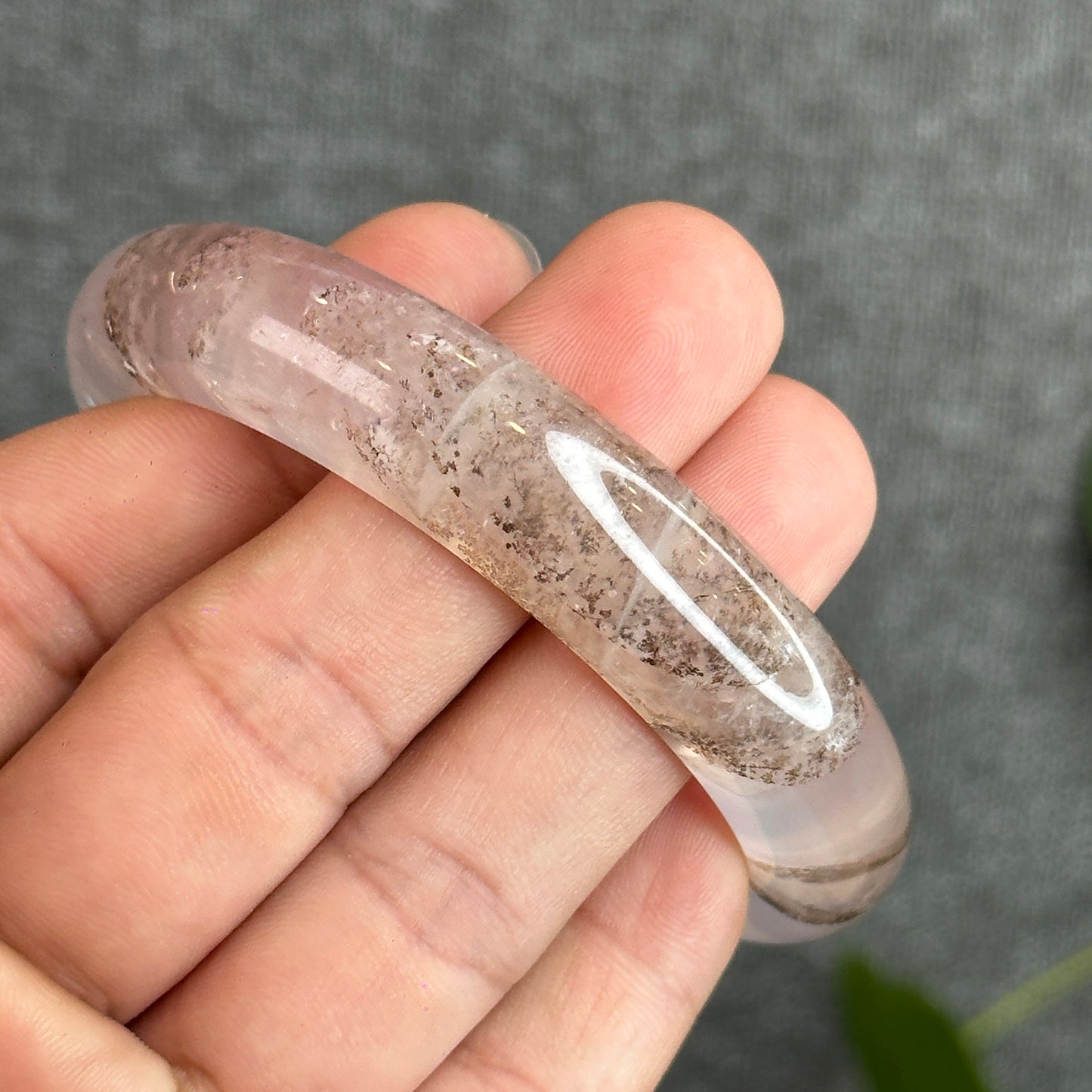 Dendritic in Natural Rose Quartz Bangle Leaf Style Size 58.2 mm