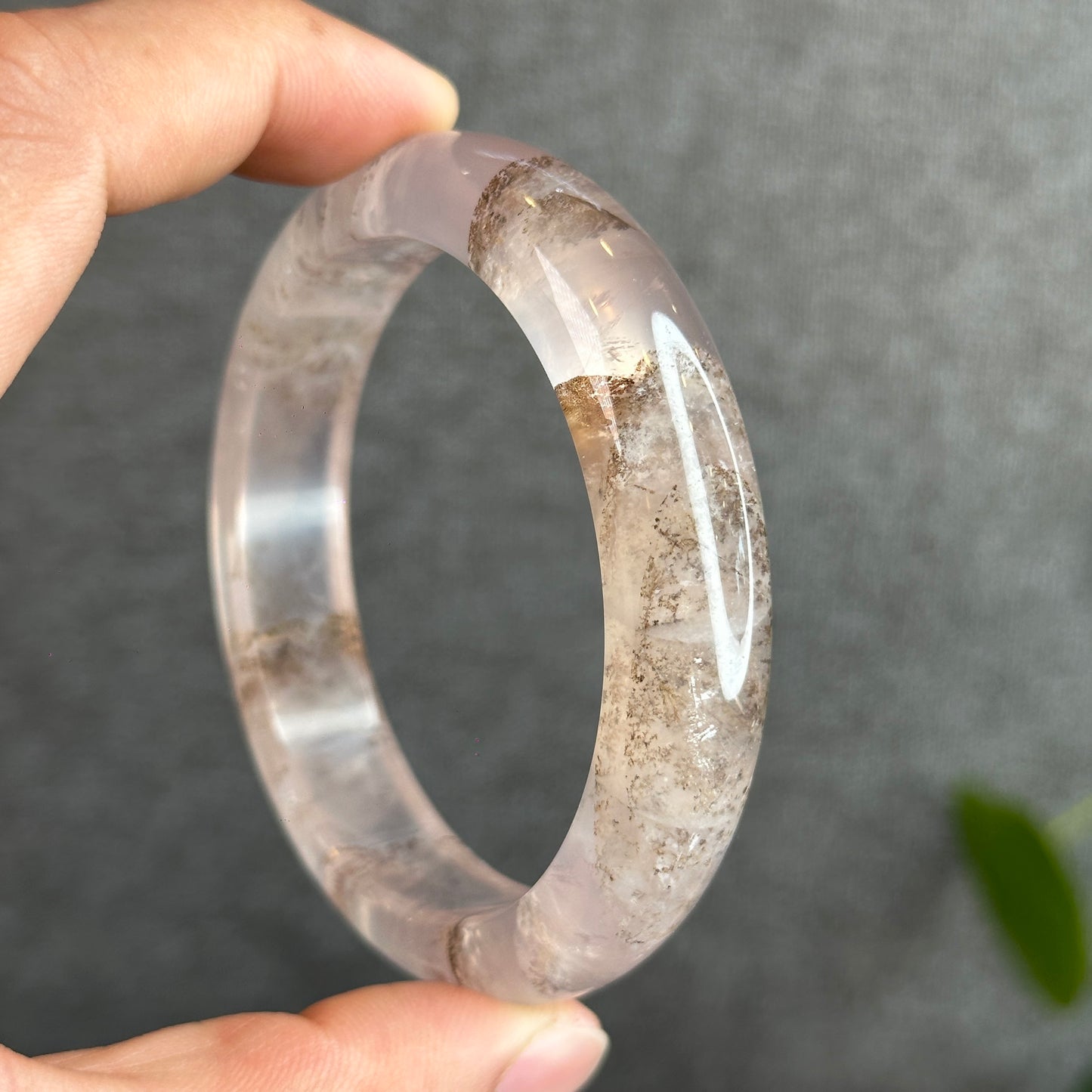 Dendritic in Natural Rose Quartz Bangle Leaf Style Size 58.2 mm