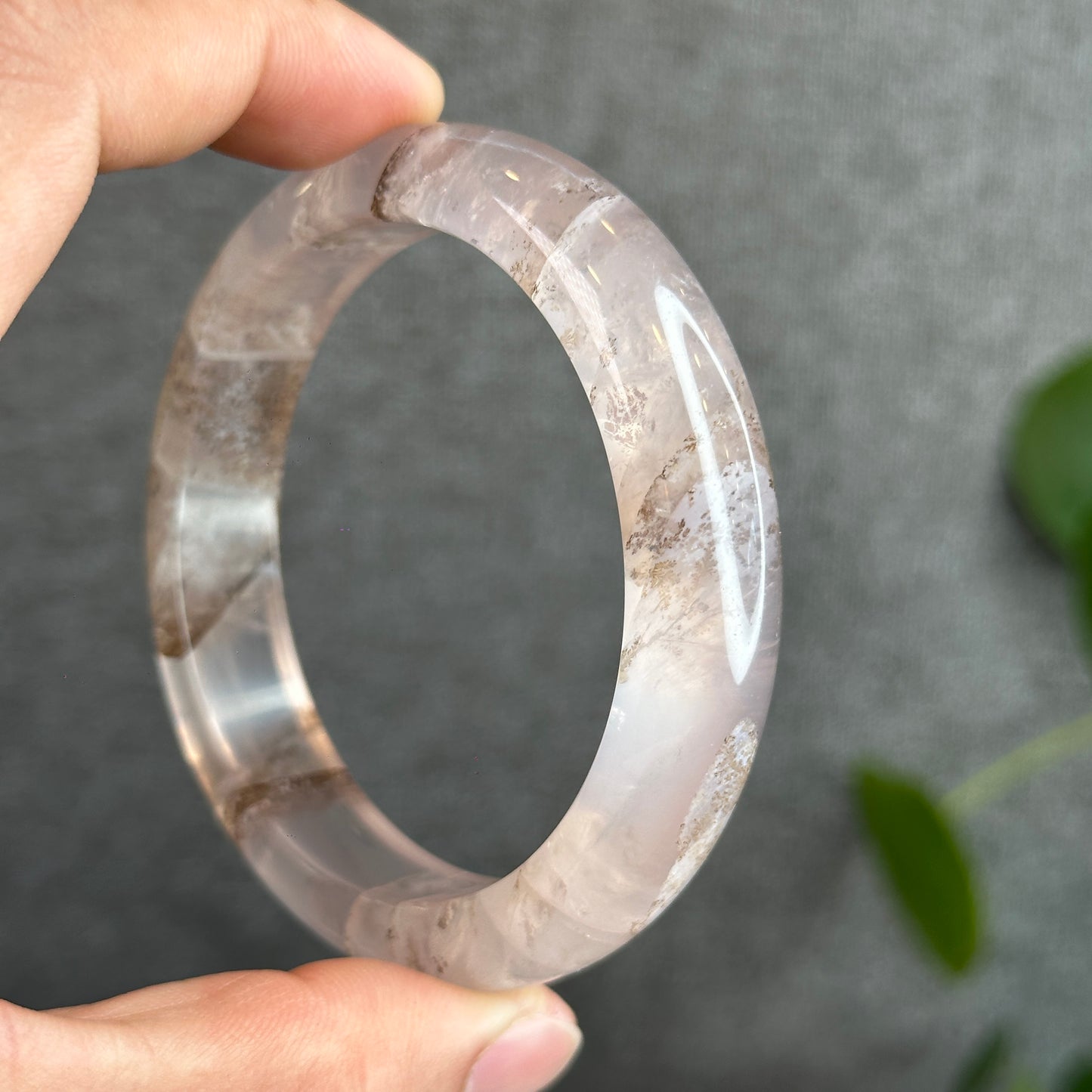 Dendritic in Natural Rose Quartz Bangle Leaf Style Size 58.2 mm