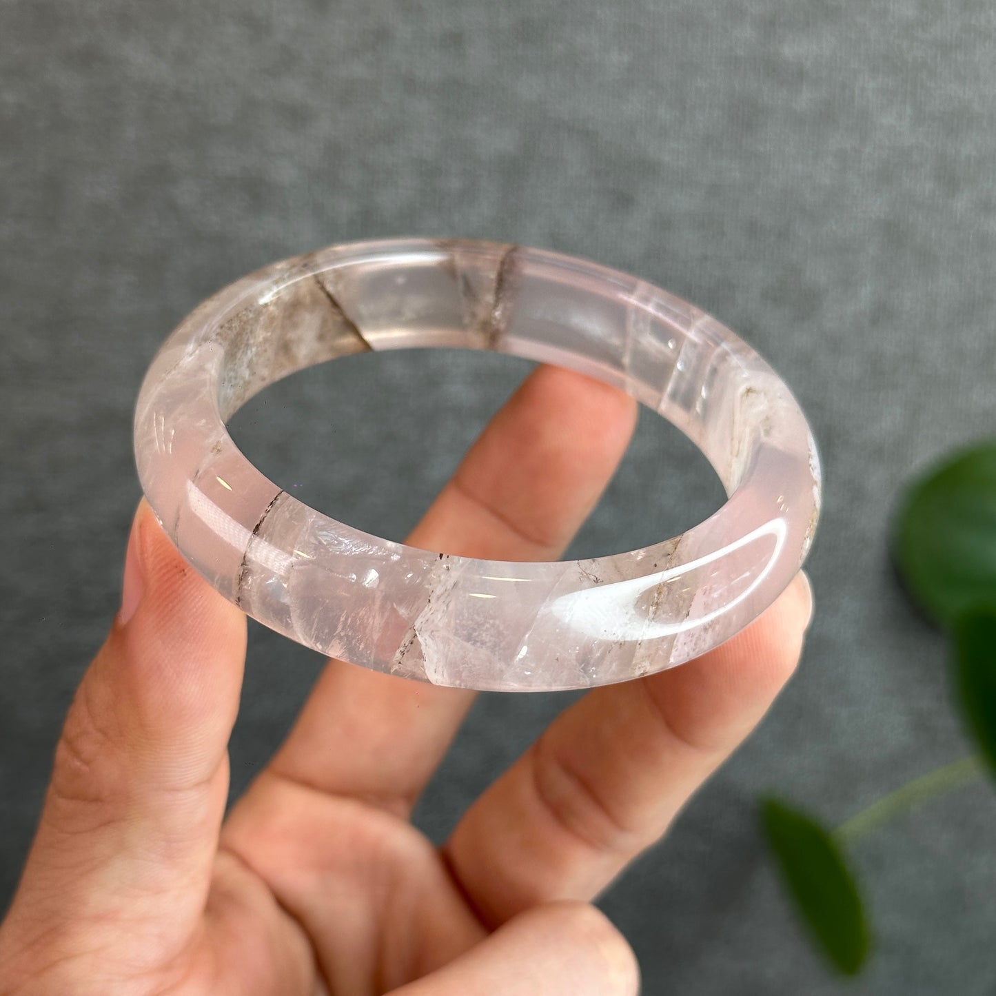 Dendritic in Natural Rose Quartz Bangle Leaf Style Size 58.2 mm