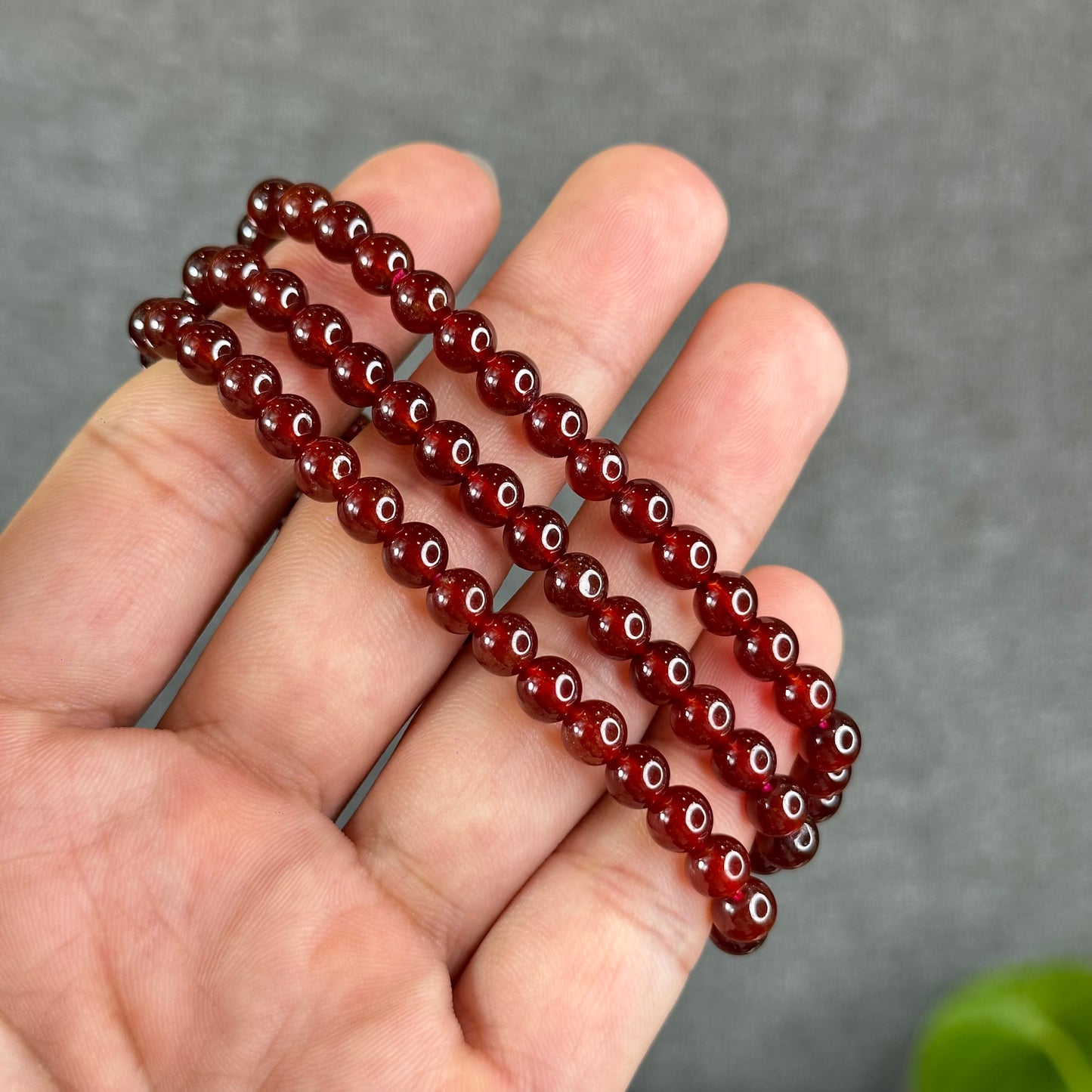 Natural Garnet Triple Wrap Bracelet Size 6 mm