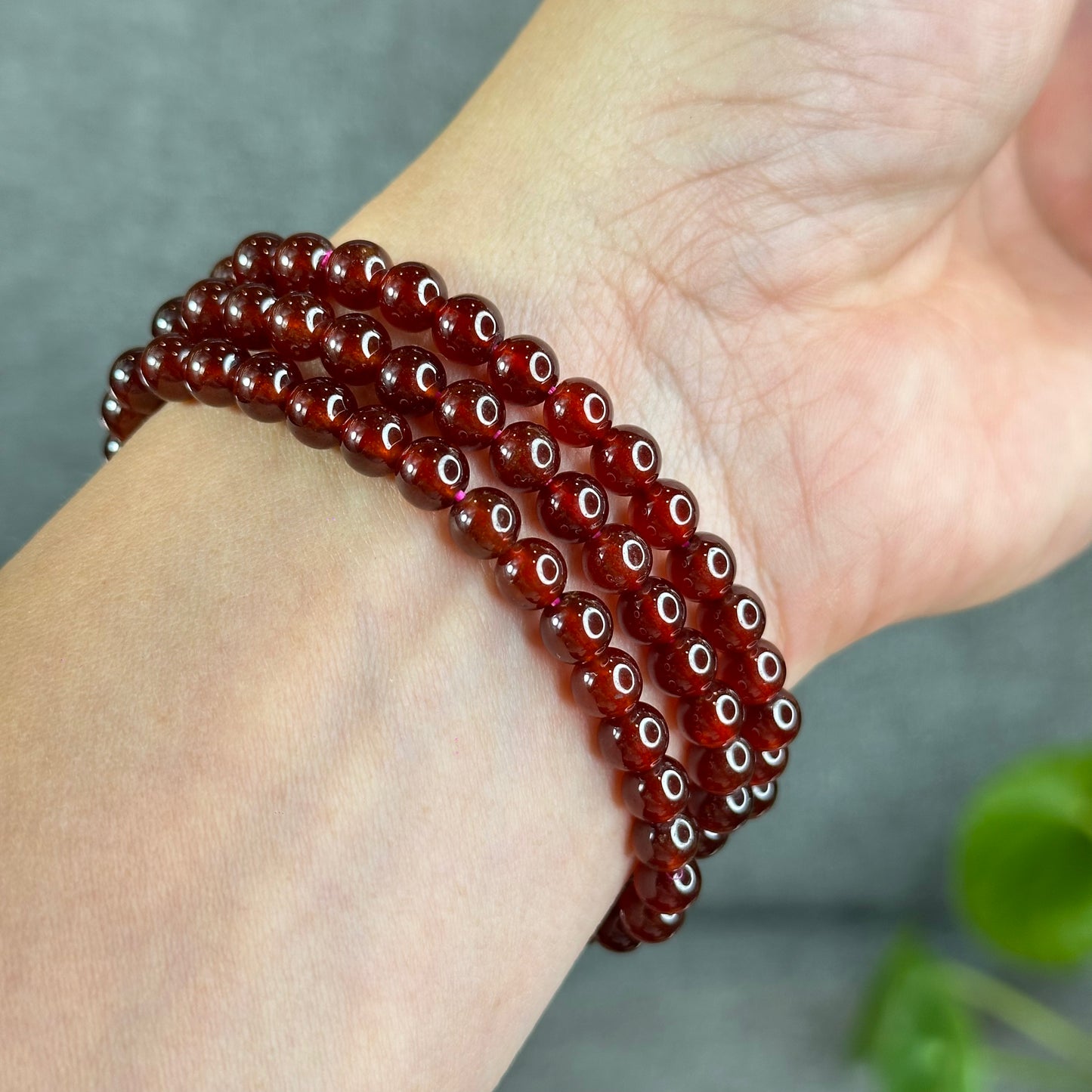 Natural Garnet Triple Wrap Bracelet Size 6 mm