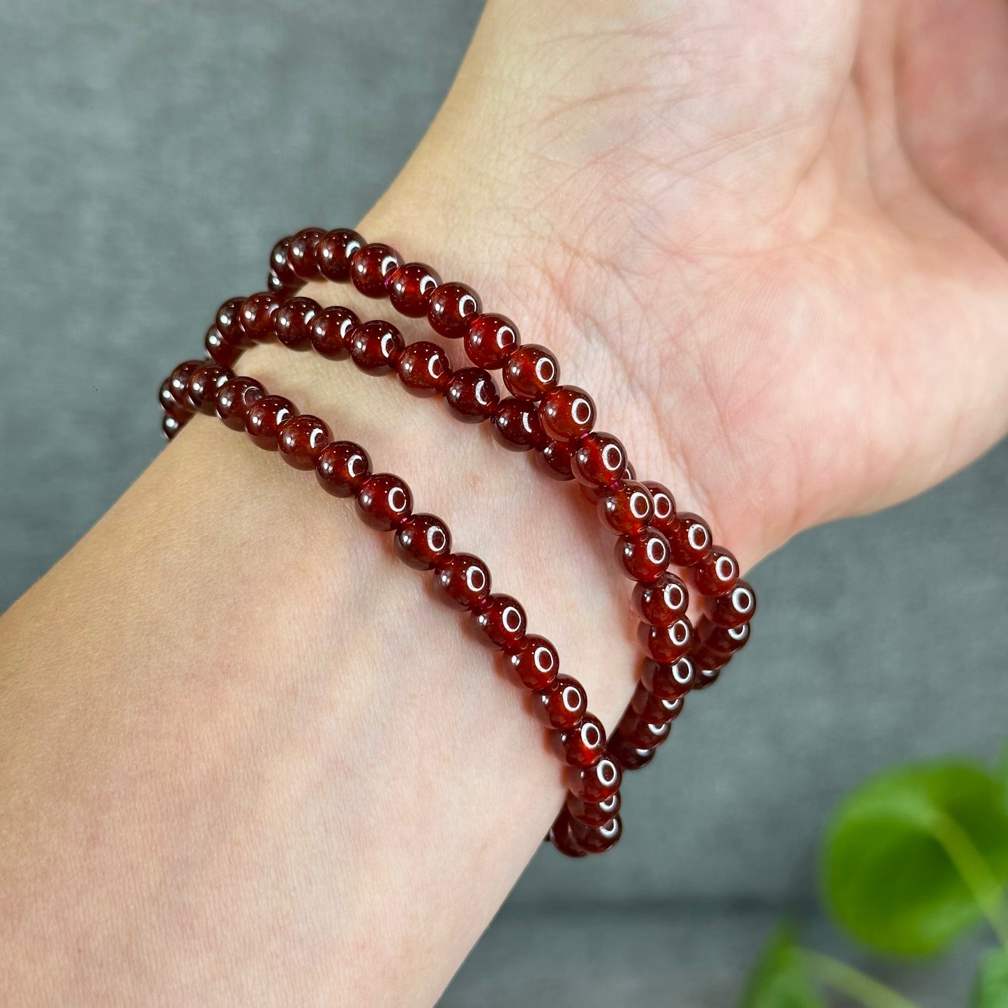 Natural Garnet Triple Wrap Bracelet Size 6 mm