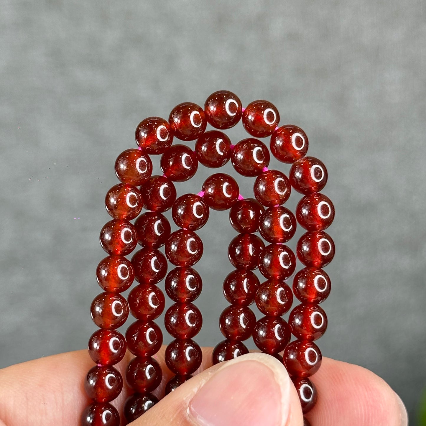 Natural Garnet Triple Wrap Bracelet Size 6 mm