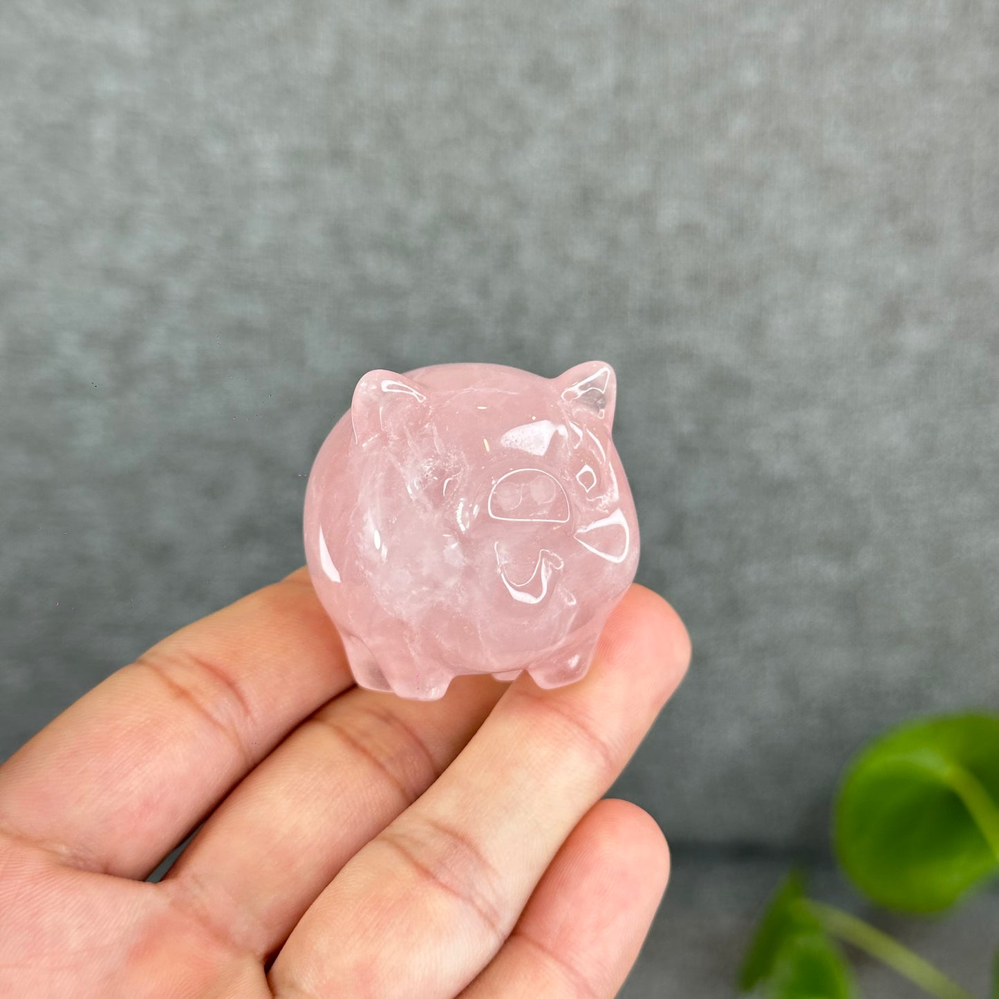 Natural Dark Pink Rose Quartz Pig Figurine