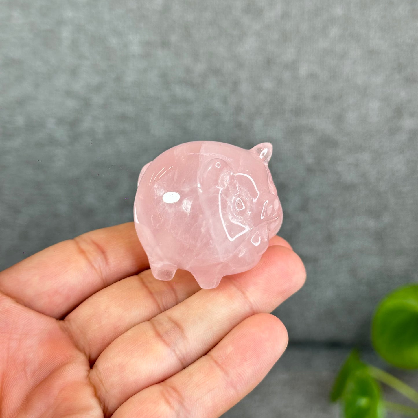 Natural Dark Pink Rose Quartz Pig Figurine