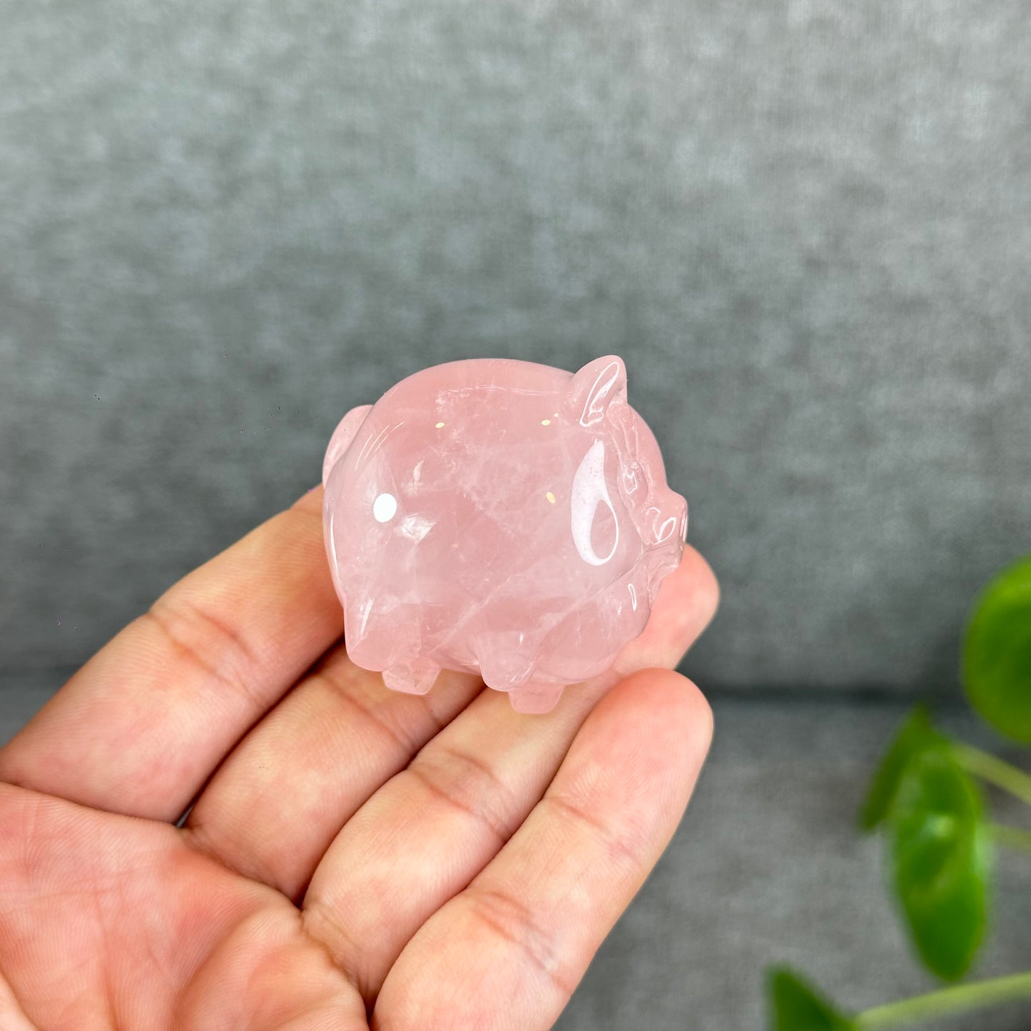 Natural Dark Pink Rose Quartz Pig Figurine