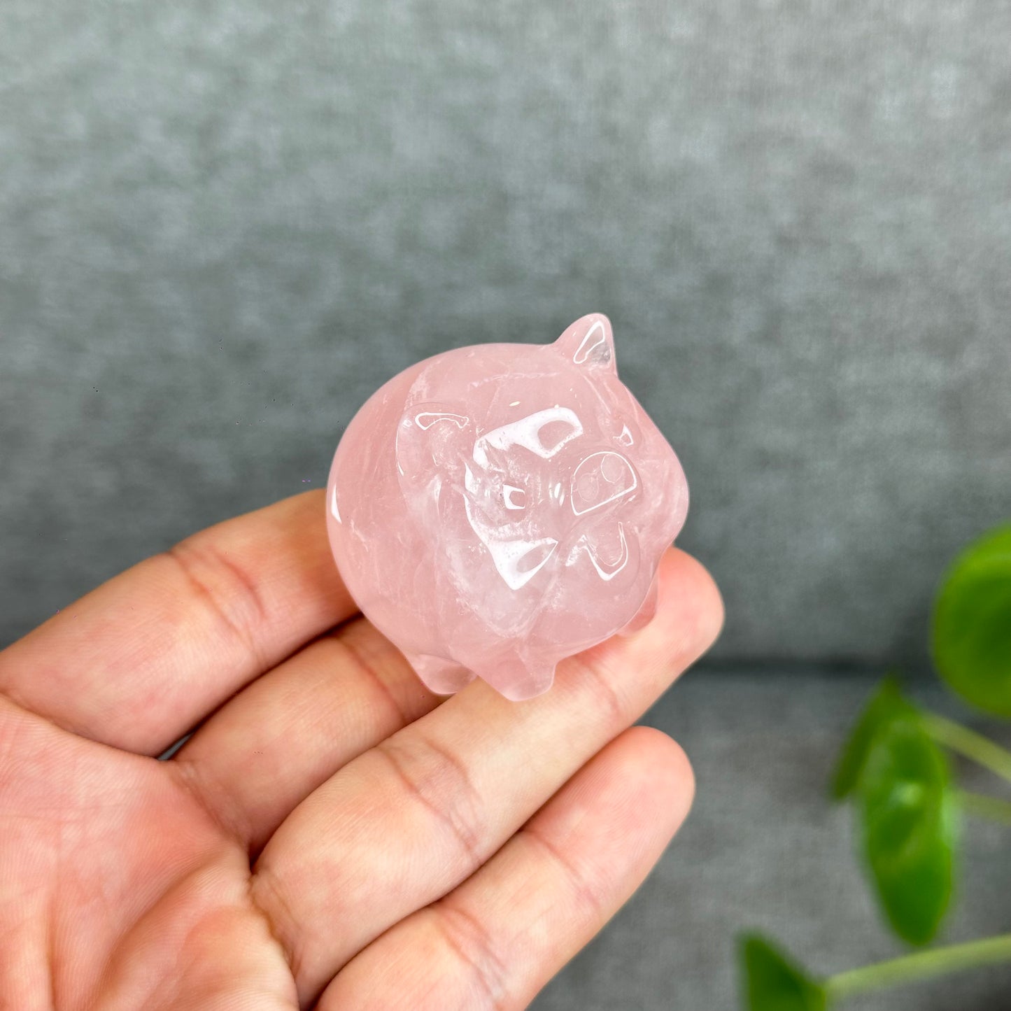 Natural Dark Pink Rose Quartz Pig Figurine