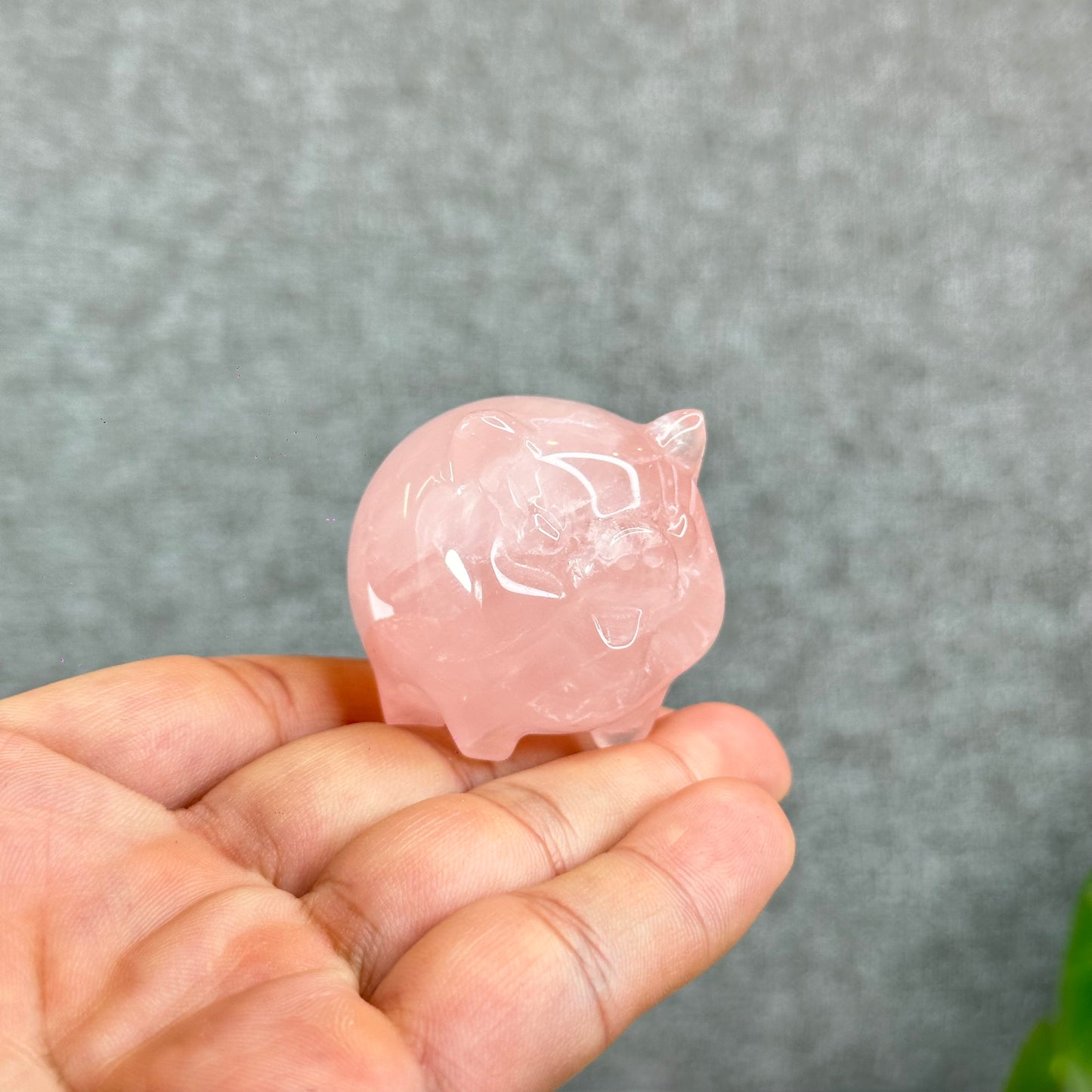 Natural Dark Pink Rose Quartz Pig Figurine