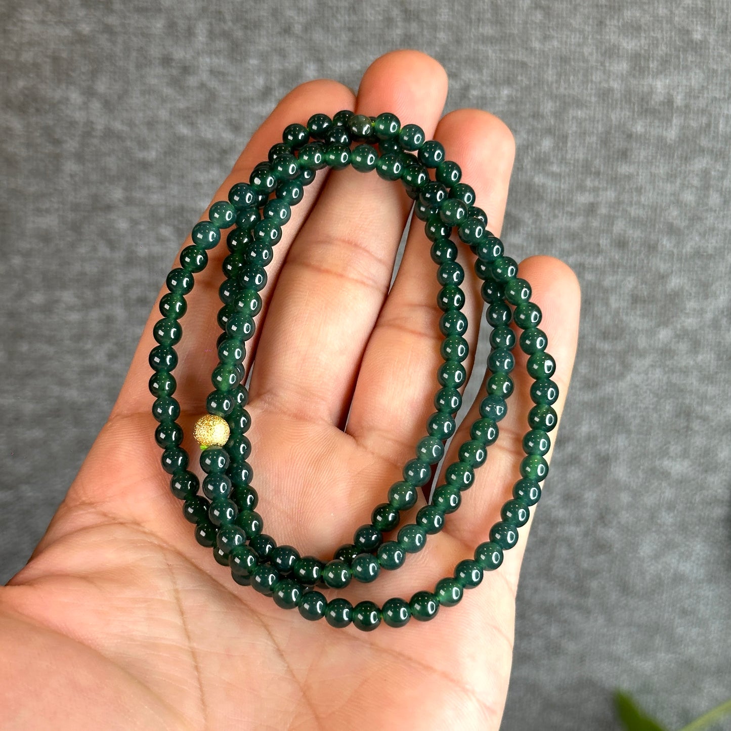 Water green Natural Jadeite Jade VIP Triple Wrap Bracelet Size 5mm
