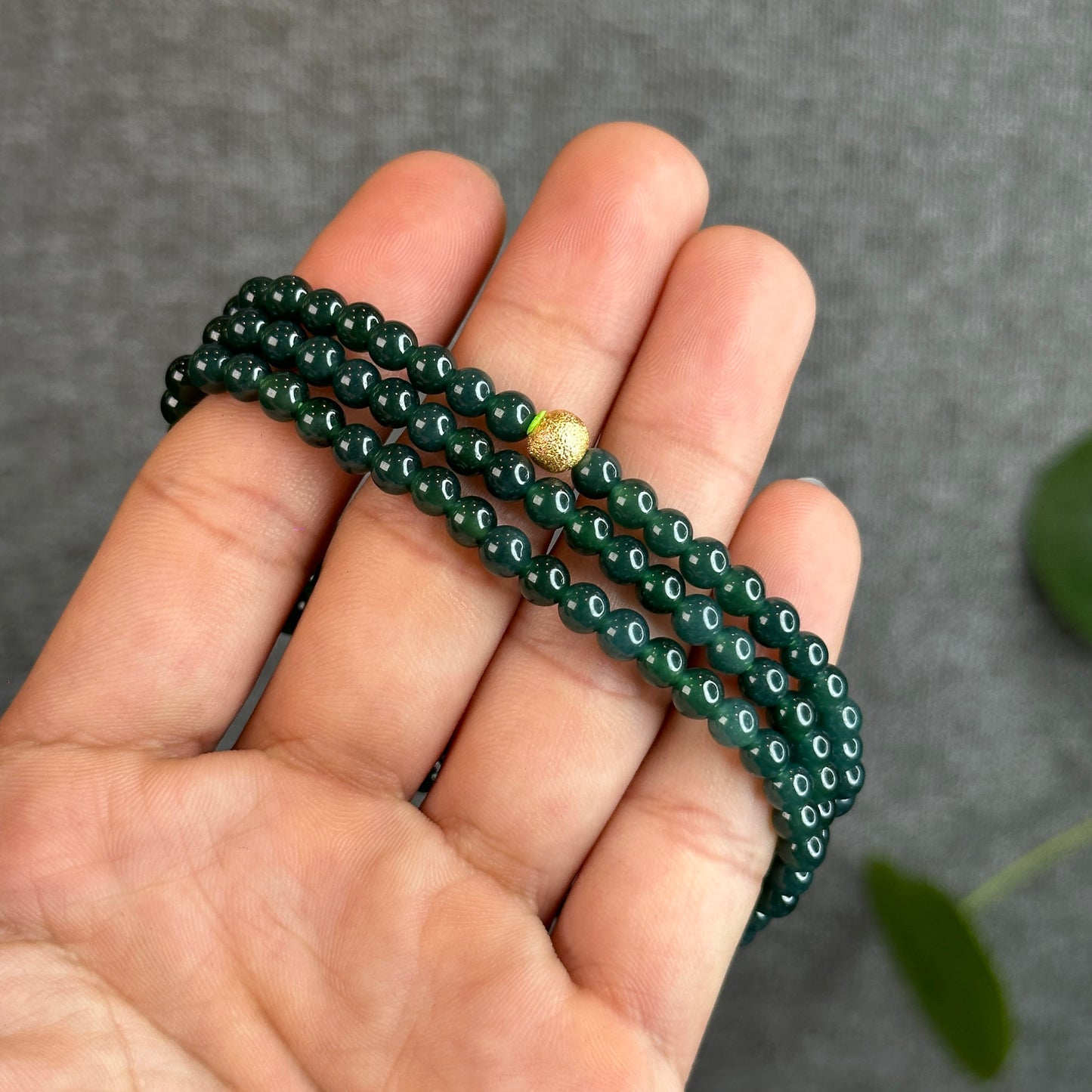 Water green Natural Jadeite Jade VIP Triple Wrap Bracelet Size 5mm