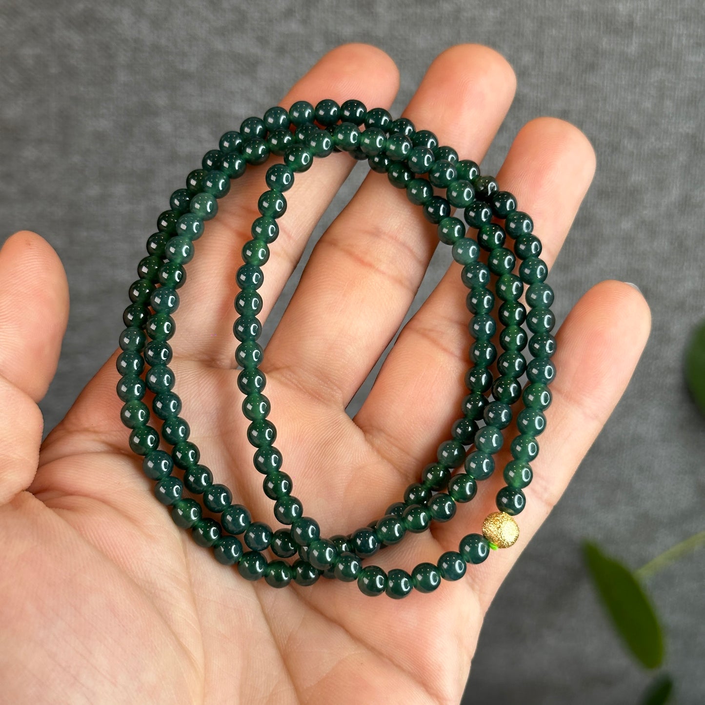 Water green Natural Jadeite Jade VIP Triple Wrap Bracelet Size 5mm